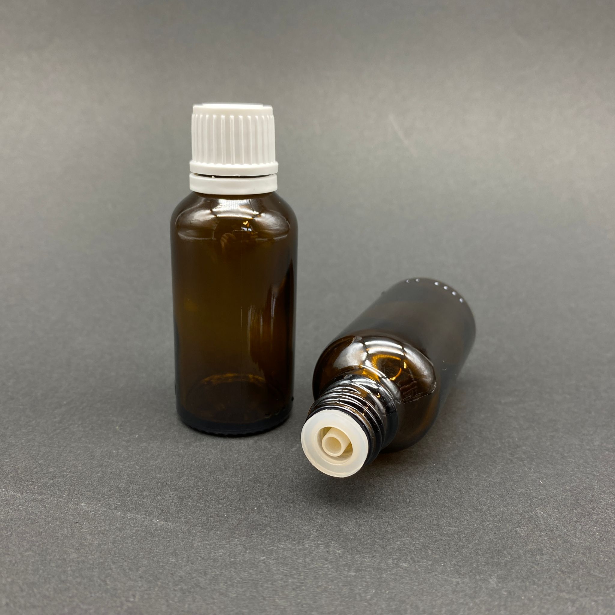 30 Cc Amber İçten Damlalıklı - Beyaz Kilit Kapaklı Cam Şişe - 30 Ml Kahverengi Yeni İçten Damlalıklı Cam Şişe