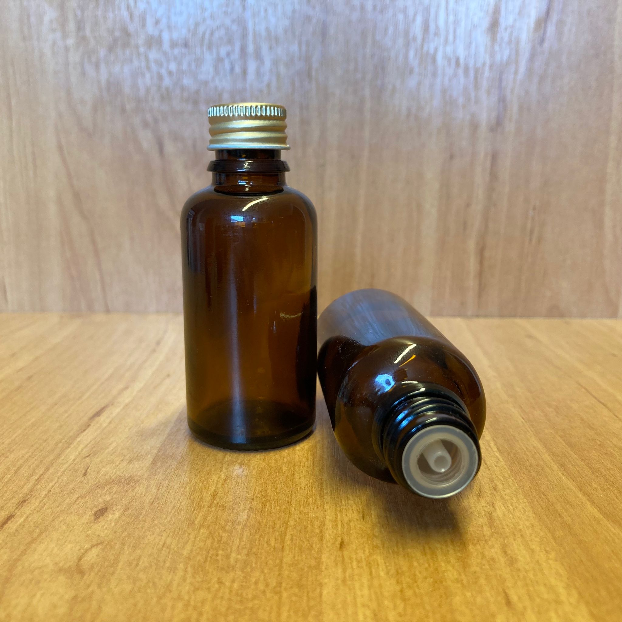 30 Cc Amber İçten Damlalıklı - Gold Metal Kapaklı Cam Şişe - 30 Ml Kolonya Tıpalı Cam Şişe