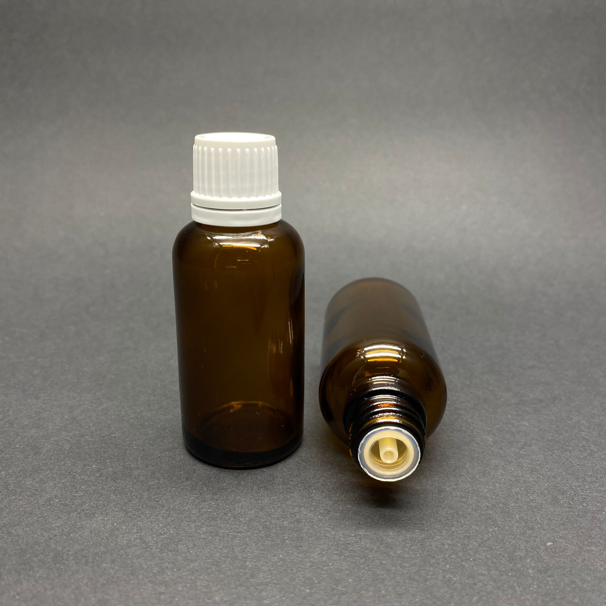 30 Cc Amber İçten Damlalıklı (Opsiyonel Damlalık) - Beyaz Kilitli Kapaklı Cam Şişe - 30 Ml Kolonya Tıpalı Cam Şişe
