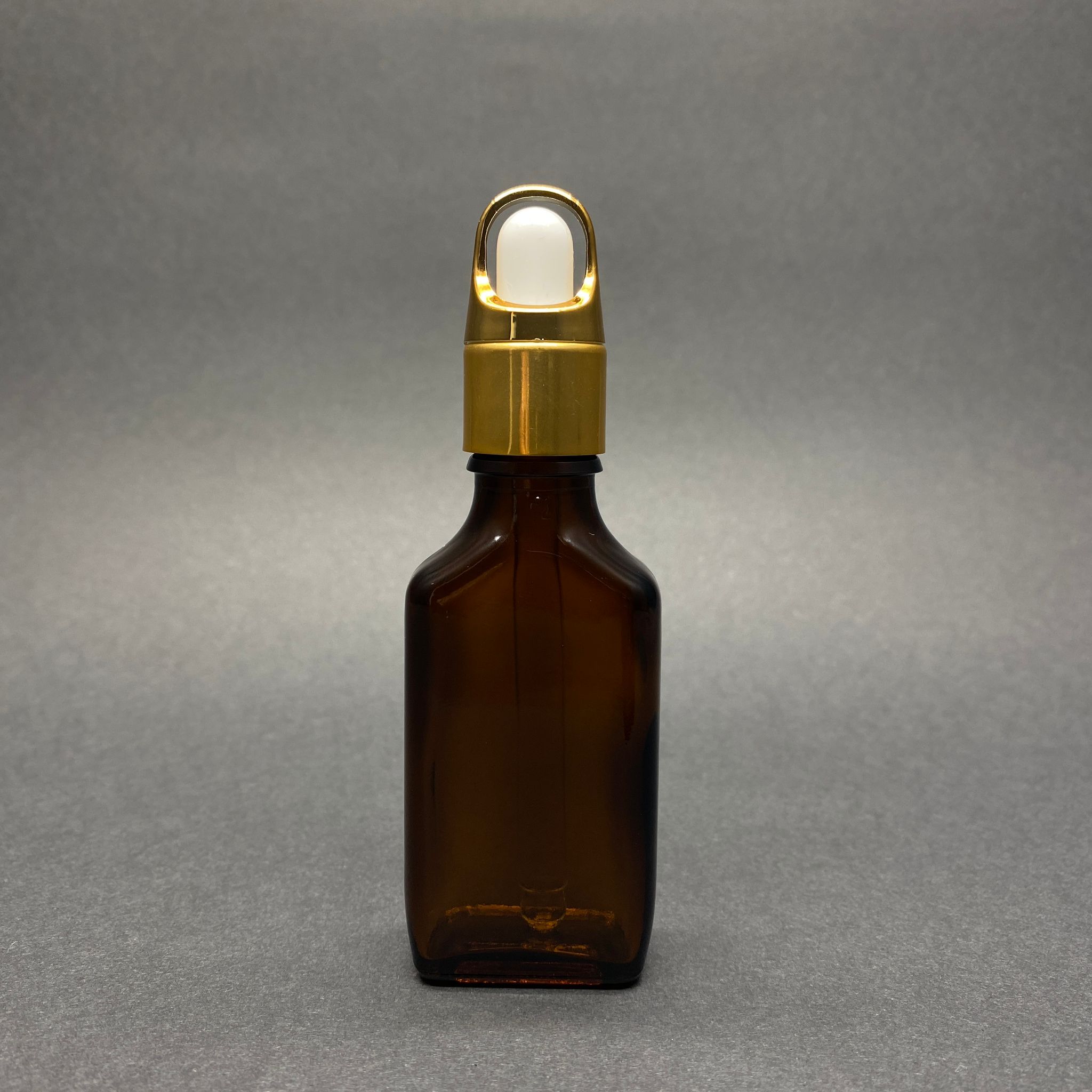 30 Cc Amber Yassı Cam Damlalıklı Şişe - Beyaz Emzik - Gold Flower Sepet Model Metalik Kapak - 30 Ml Cam Damlalıklı Şişe