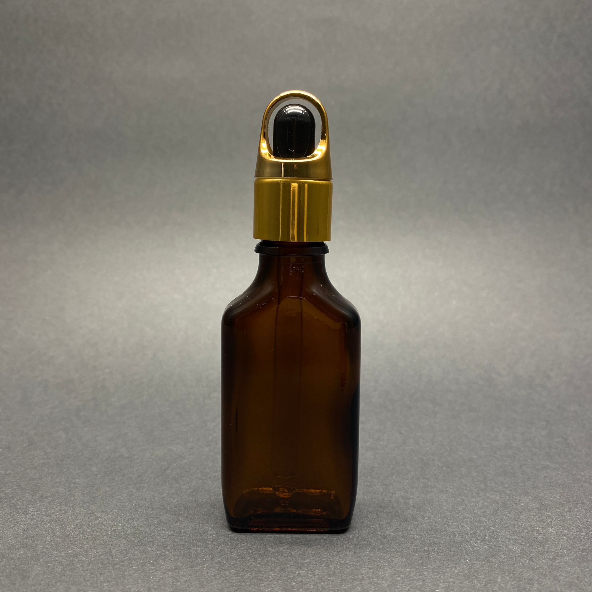 30 Cc Amber Yassı Cam Damlalıklı Şişe - Siyah Emzik - Gold Flower Sepet Model Metalik Kapak - 30 Ml Cam Damlalıklı Şişe