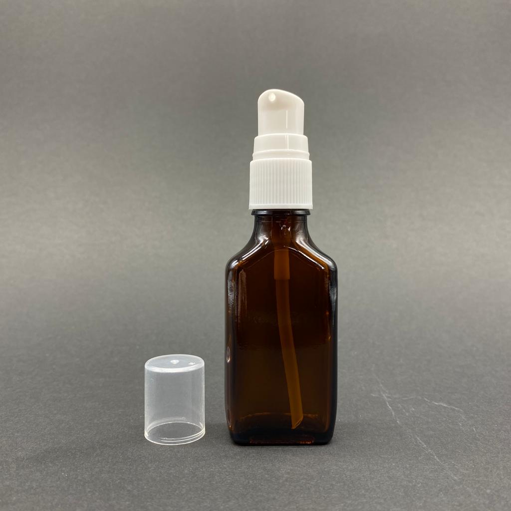 30 Cc Amber Yassı Cam Şişe Beyaz Losyon Pompalı Takım - 30 Ml Pompalı Cam Şişe