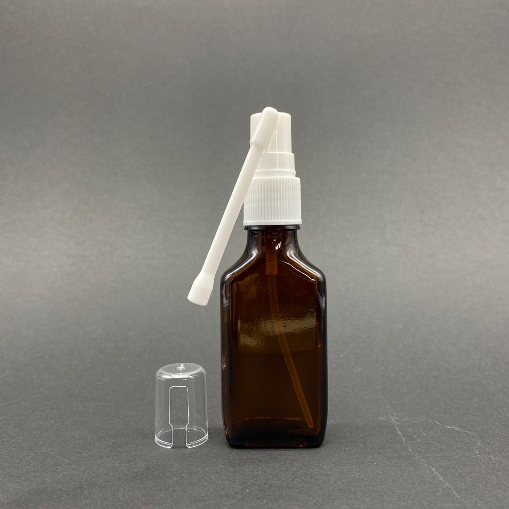 30 Cc Amber Yassı Cam Şişe Beyaz Oral Spreyli Takım - 30 Ml Boğaz Spreyli Cam Şişe