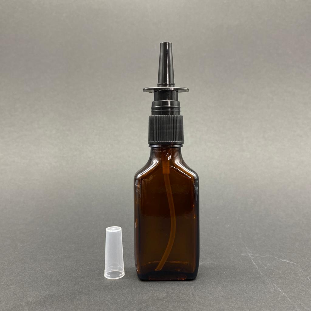 30 Cc Amber Yassı Cam Şişe Siyah Burun Spreyli Takım - 30 Ml Nazal Spreyli Cam Şişe