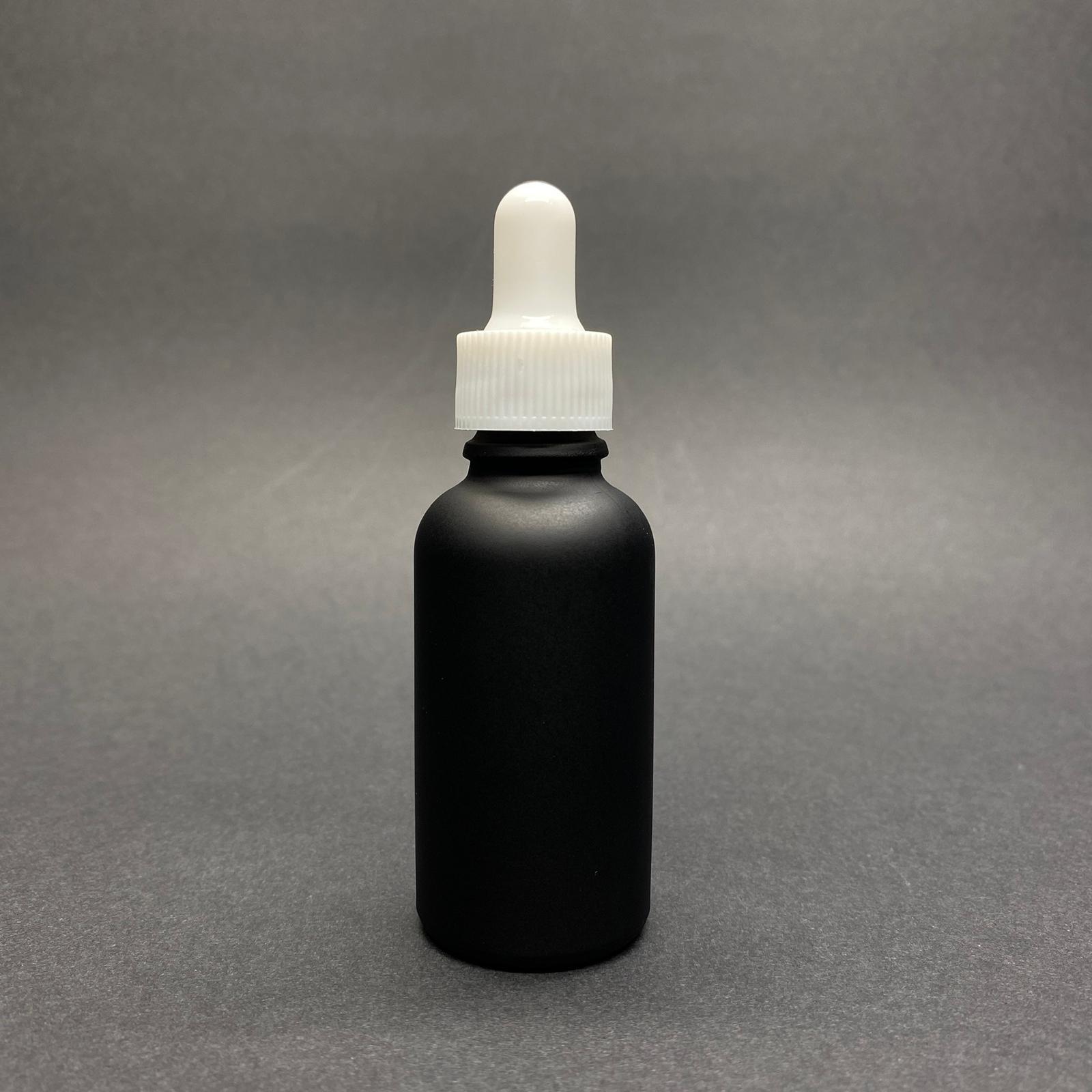 30 Cc Mat Siyah Boyalı Cam Damlalıklı Şişe - Beyaz Emzik - Beyaz Kapak - 30 Ml Cam Damlalıklı Şişe