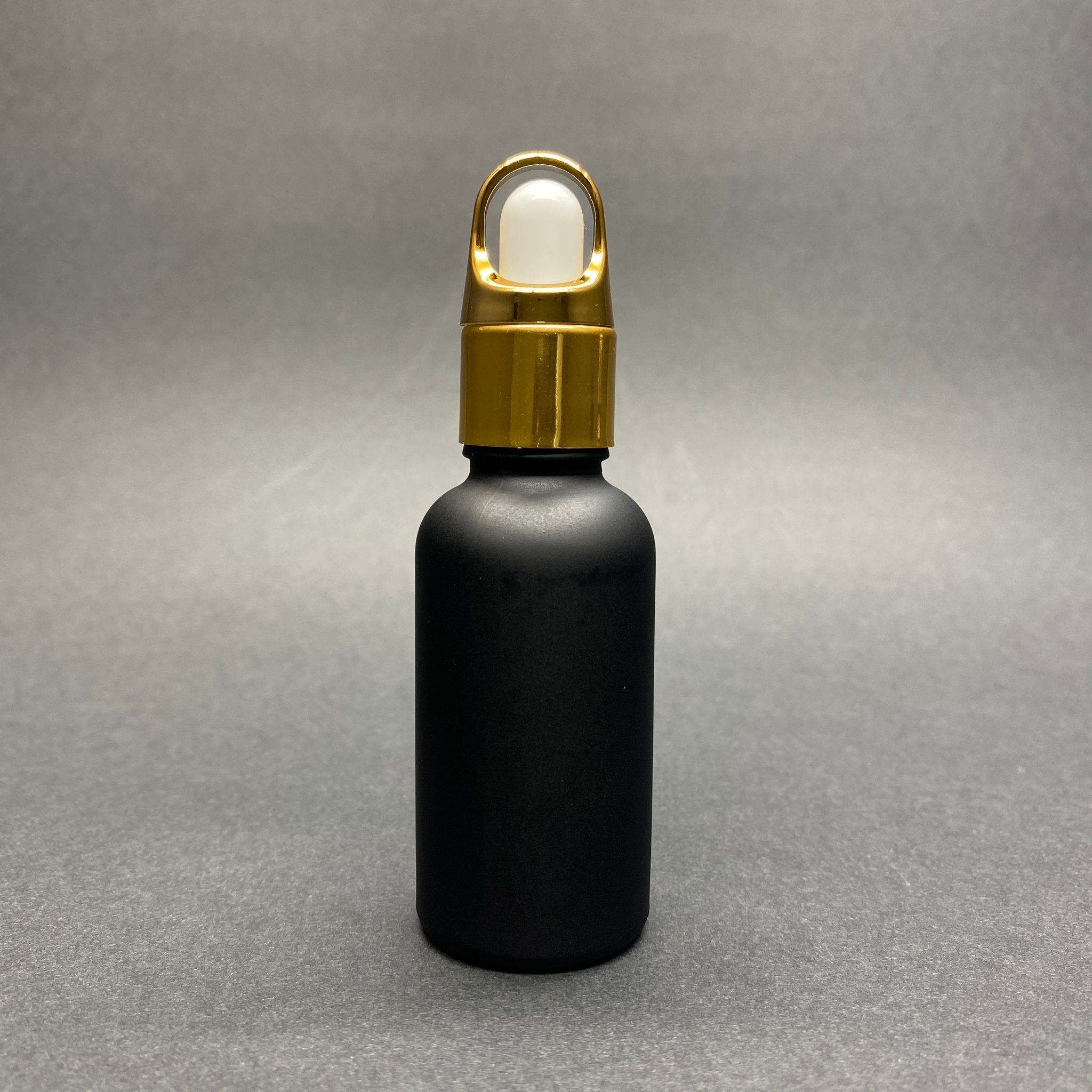 30 Cc Mat Siyah Boyalı Cam Damlalıklı Şişe - Beyaz Emzik - Gold Flower Sepet Model Metalik Kapak - 30 Ml Cam Damlalıklı Şişe