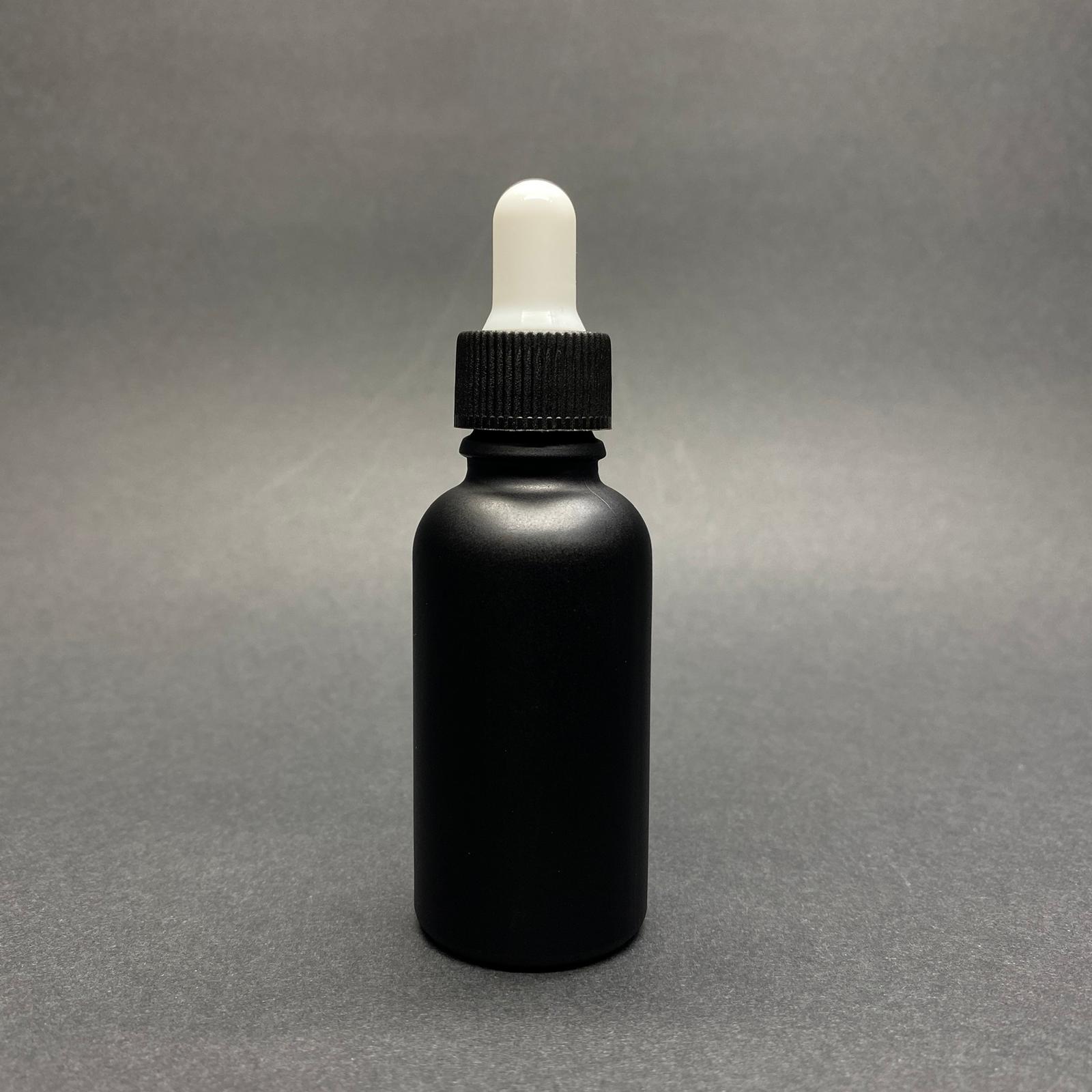 30 Cc Mat Siyah Boyalı Cam Damlalıklı Şişe - Beyaz Emzik - Siyah Kapak - 30 Ml Cam Damlalıklı Şişe