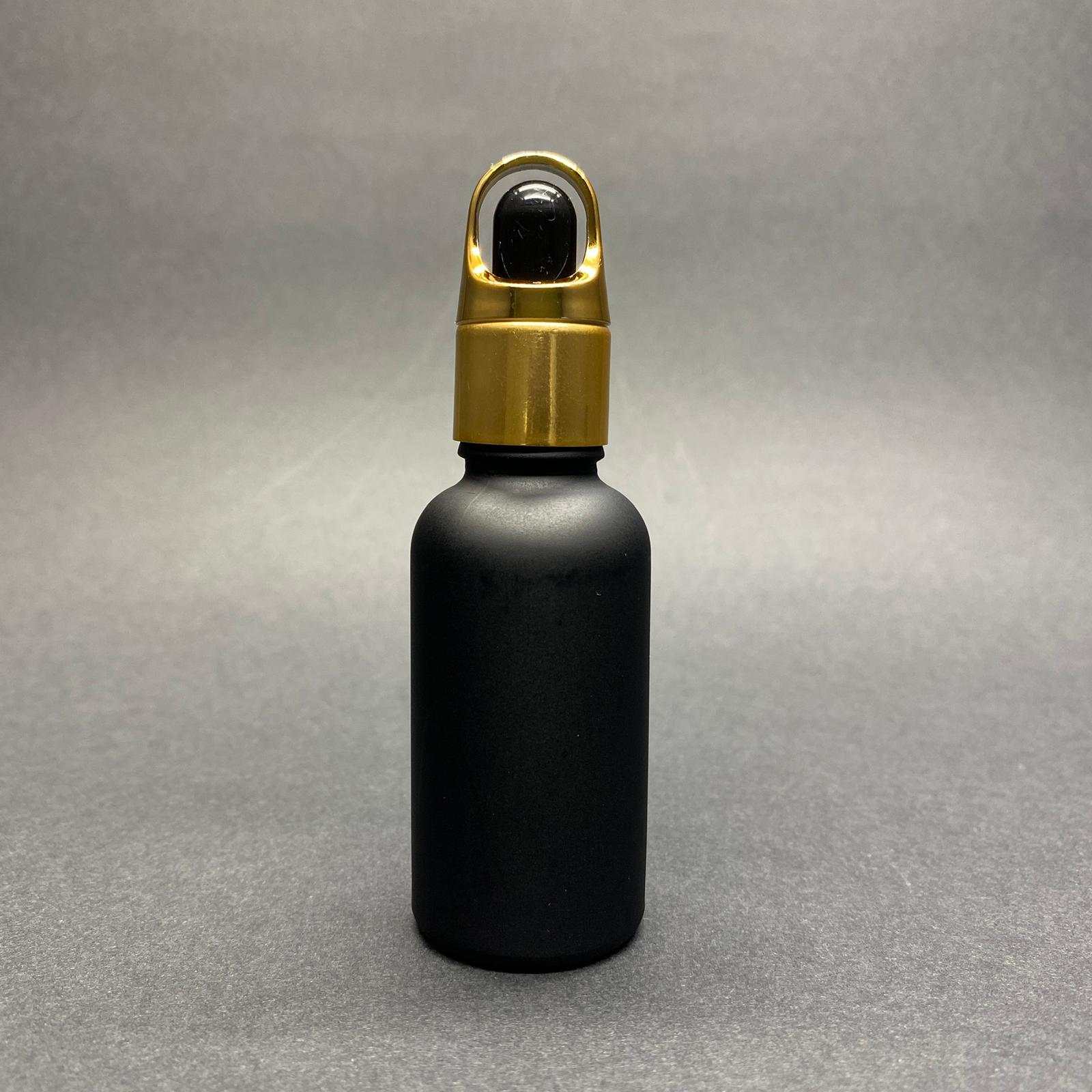 30 Cc Mat Siyah Boyalı Cam Damlalıklı Şişe - Siyah Emzik - Gold Flower Sepet Model Metalik Kapak - 30 Ml Cam Damlalıklı Şişe