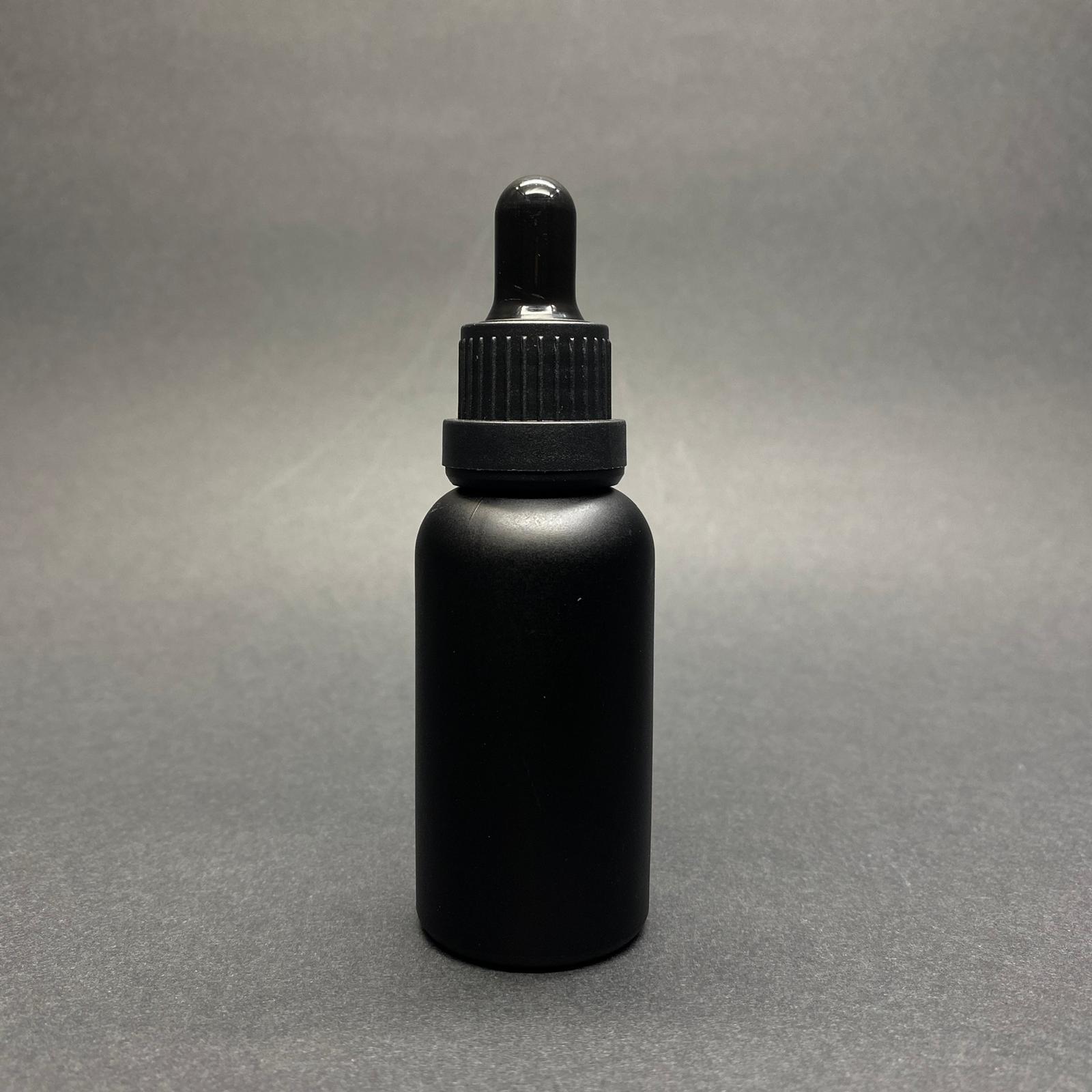 30 Cc Mat Siyah Boyalı Cam Damlalıklı Şişe - Siyah Emzik - Siyah Kilitli Kapak - 30 Ml Cam Damlalıklı Şişe