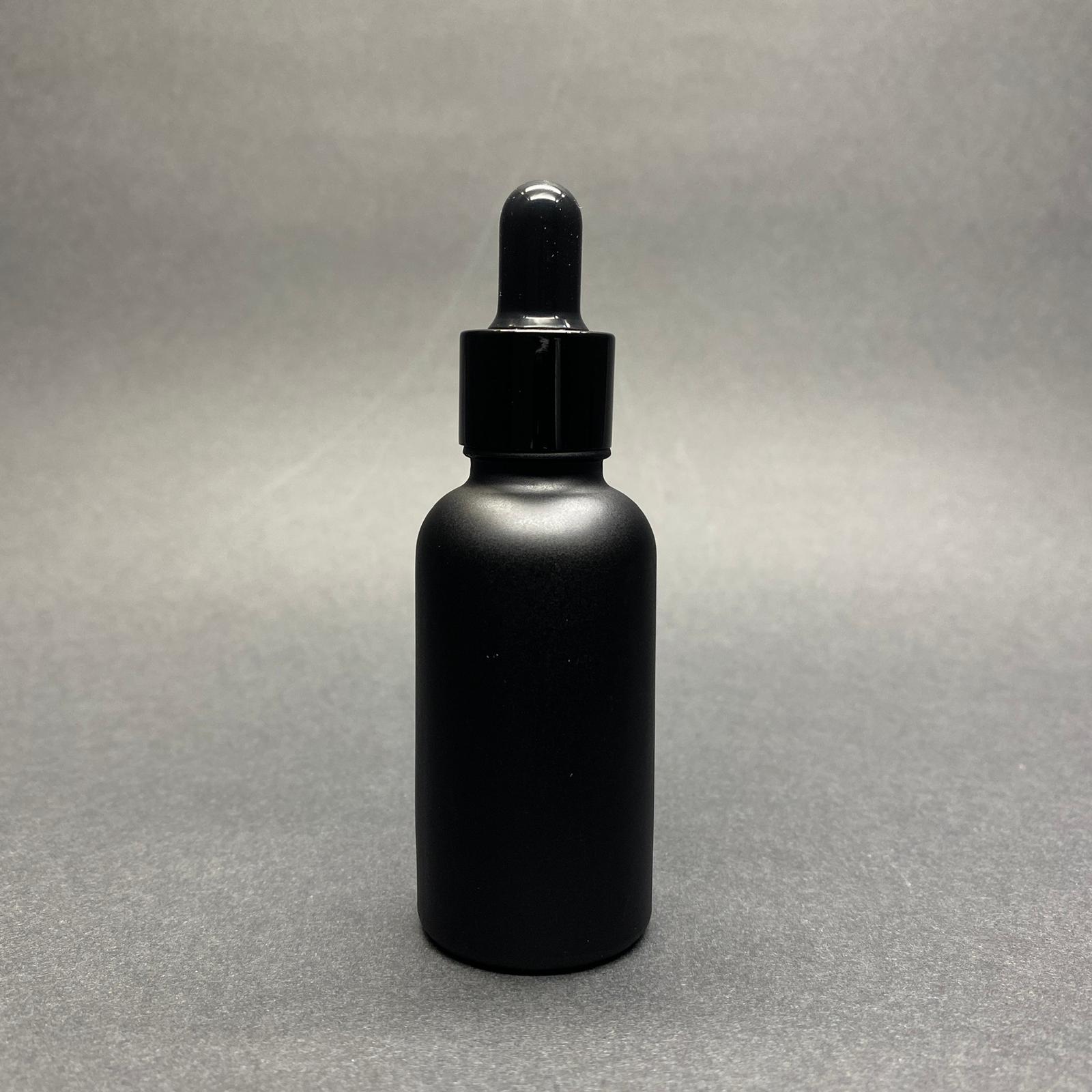 30 Cc Mat Siyah Boyalı Cam Damlalıklı Şişe - Siyah Emzik - Siyah Metal Kapak - 30 Ml Cam Damlalıklı Şişe
