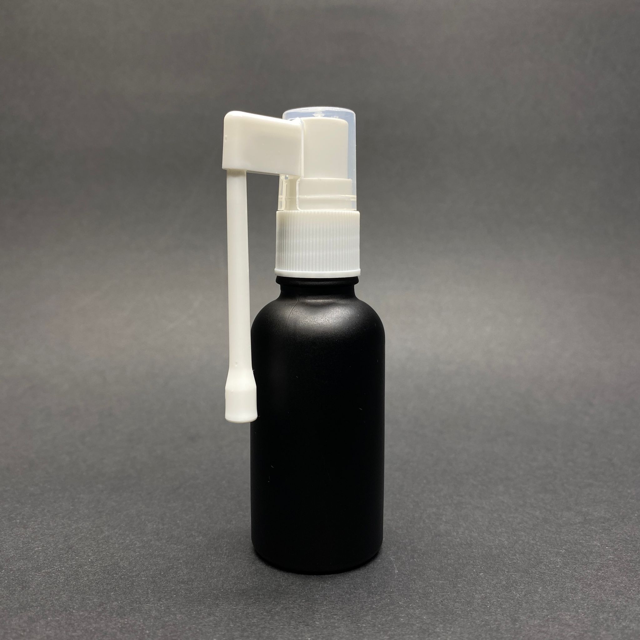 30 Cc Mat Siyah Boyalı Cam Şişe - Beyaz Oral Boğaz Spreyli - 30 Ml Cam Şişe - Mat Siyah Renk