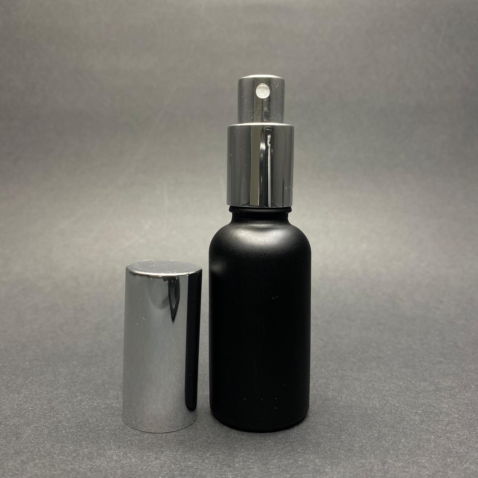 30 Cc Mat Siyah Boyalı Cam Şişe - Gümüş Metal Spreyli - 30 Ml Cam Şişe - Mat Siyah Renk Parfüm Şişesi