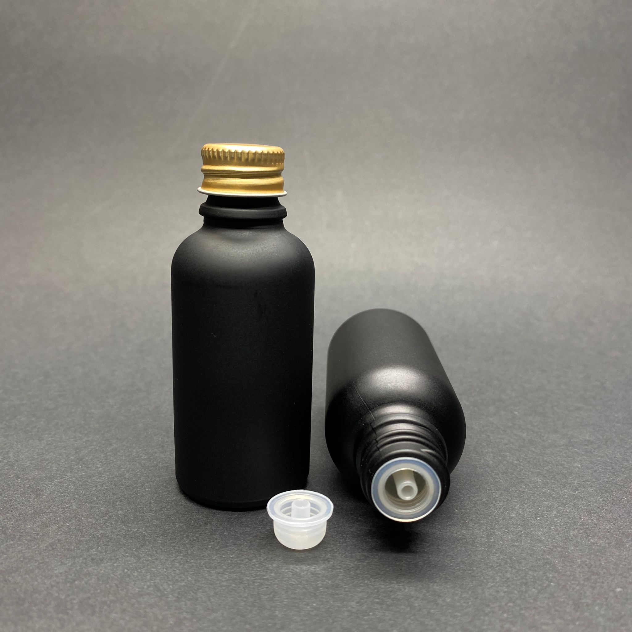 30 Cc Mat Siyah Boyalı İçten Damlalıklı (Opsiyonel Damlalık) - Gold Metal Kapaklı Cam Şişe - 30 Ml Kolonya Tıpalı Cam Şişe