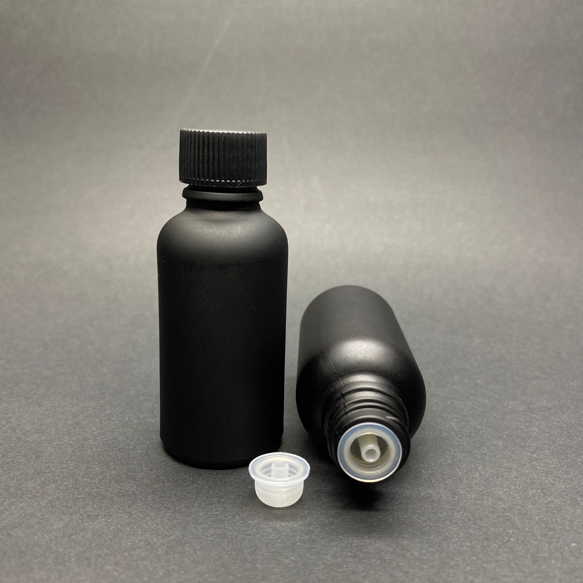 30 Cc Mat Siyah Boyalı İçten Damlalıklı (Opsiyonel Damlalık) - Siyah Kapaklı Cam Şişe - 30 Ml Kolonya Tıpalı Cam Şişe