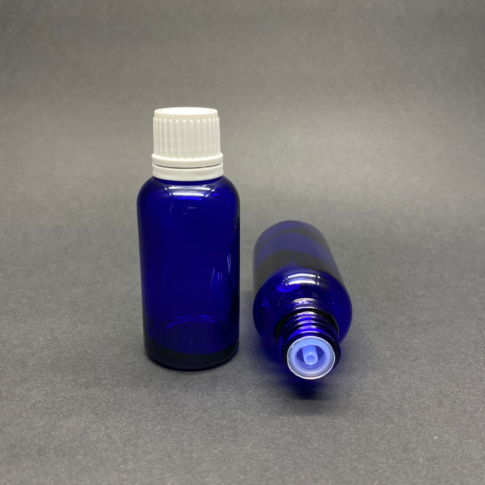 30 Cc Mavi İçten Damlalıklı (Opsiyonel Damlalık) - Beyaz Kilitli Kapaklı Cam Şişe - 30 Ml Kolonya Tıpalı Cam Şişe
