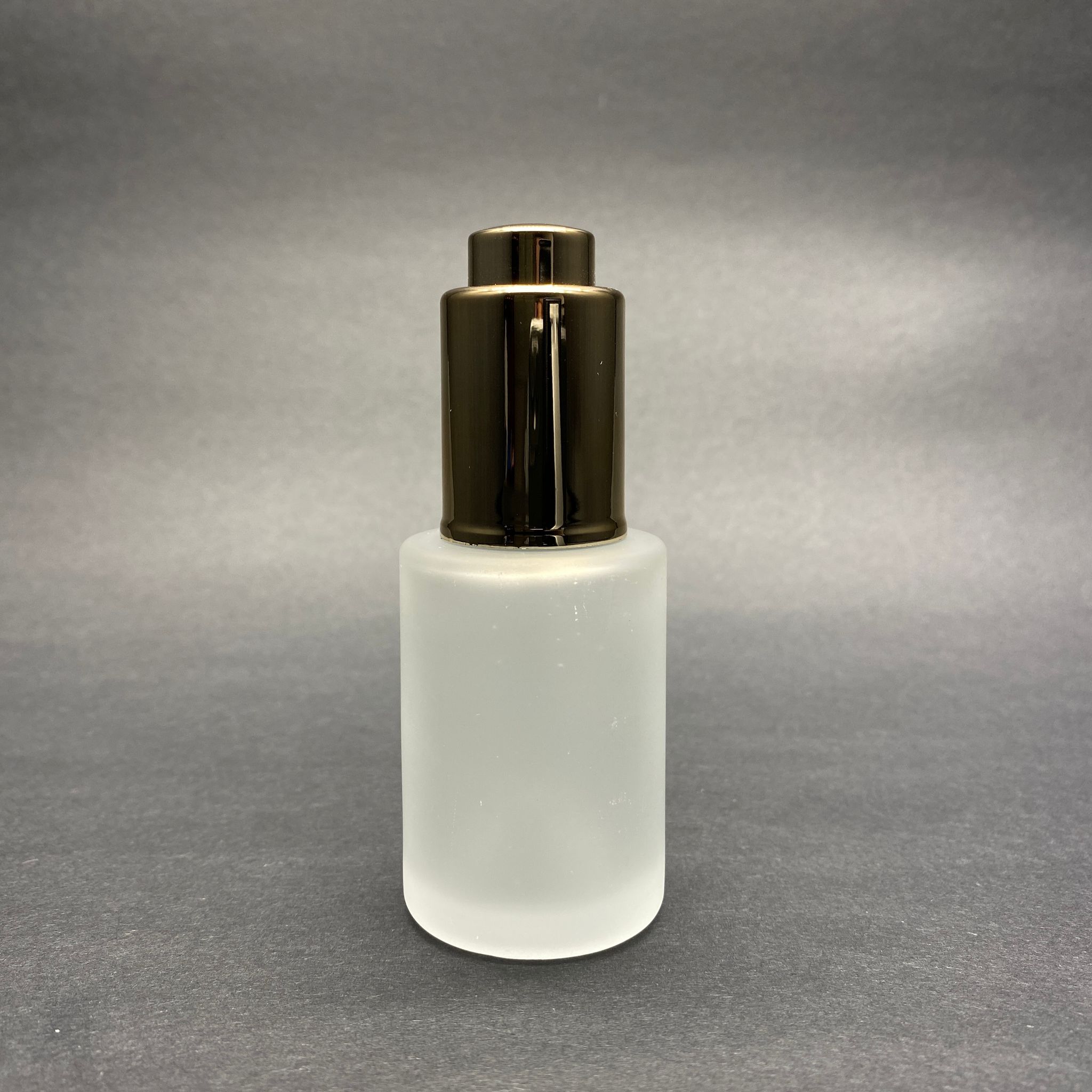30 Cc Omuzlu Buzlu Cam Şişe - Lüx Gold Basmalı Cam Damlalıklı Takım (Damlalığın İçinde Sızdırmaz Conta Mevcuttur) - 30 Ml Küt Boyunlu Cam Serum Şişesi