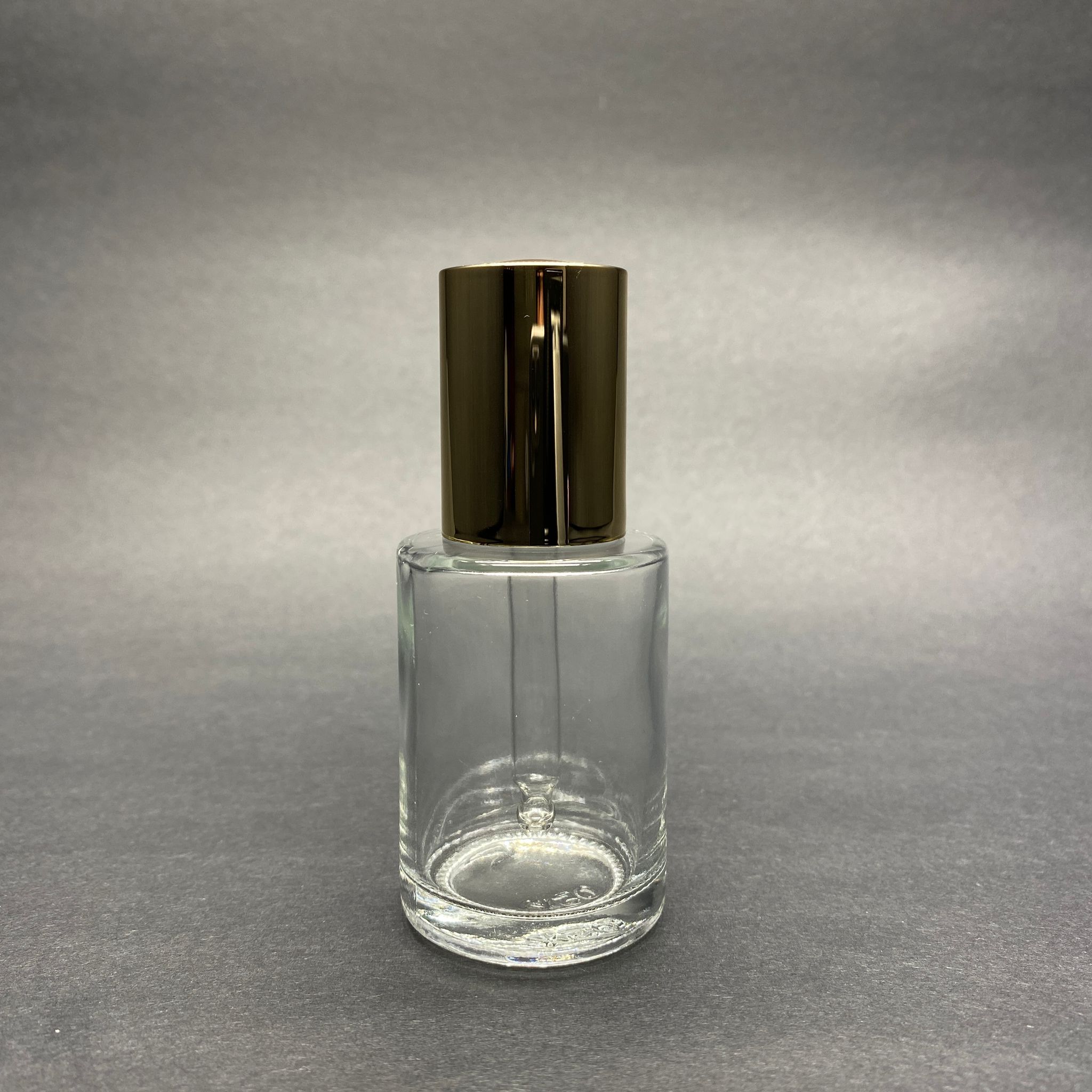 30 Cc Omuzlu Şeffaf Cam Şişe - Lüx Byore (Çevirince Butonu Açılan) Gold Cam Damlalıklı Takım (Damlalığın İçinde Sızdırmaz Conta Mevcuttur) - 30 Ml Küt Boyunlu Cam Serum Şişesi