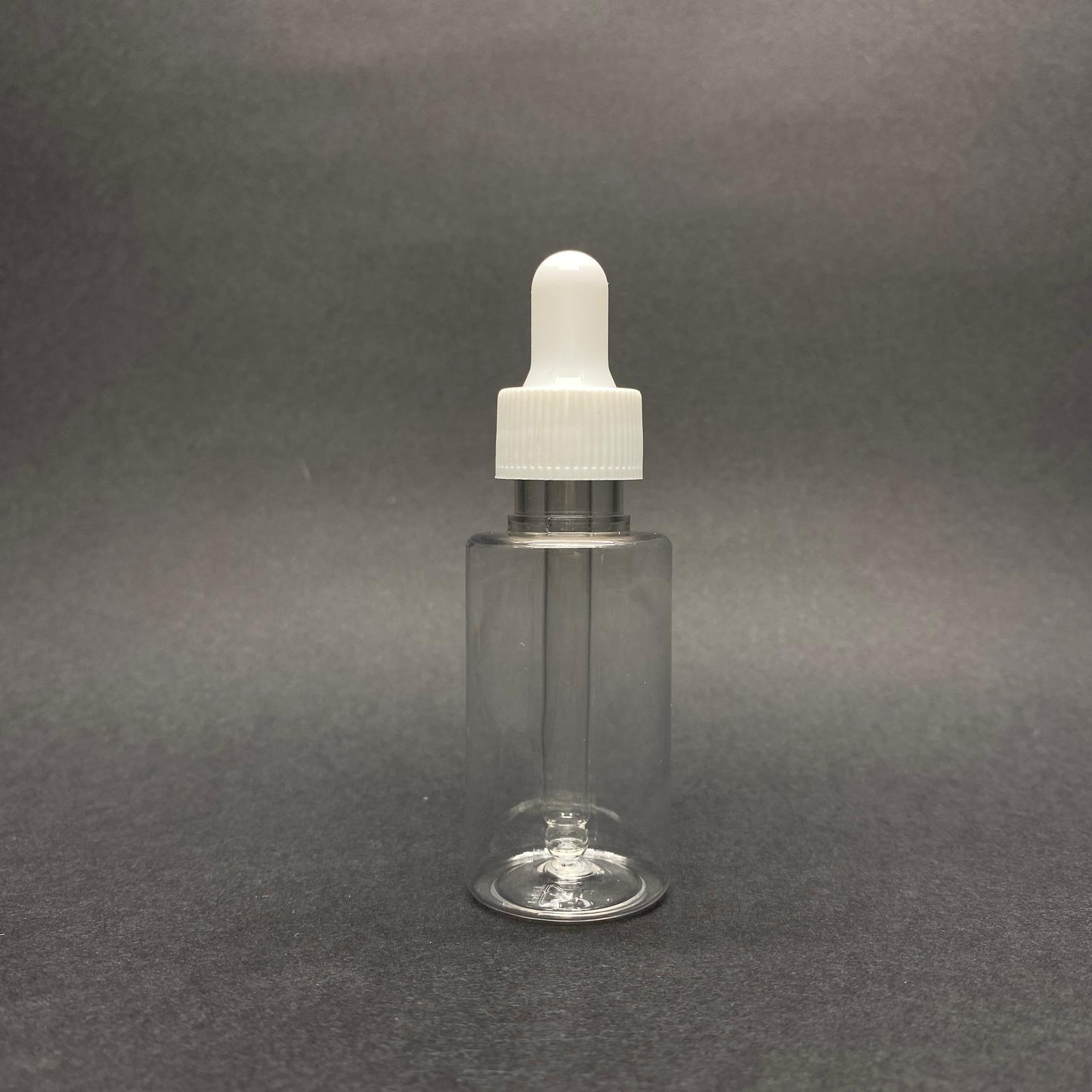 30 Cc Pet Şişe Silindir Kısa Model - Cam Damlalıklı (Beyaz Emzik, Beyaz Delikli Kapak, Cam Pipet) - 30 Ml Cam Damlalıklı Pet Şişe