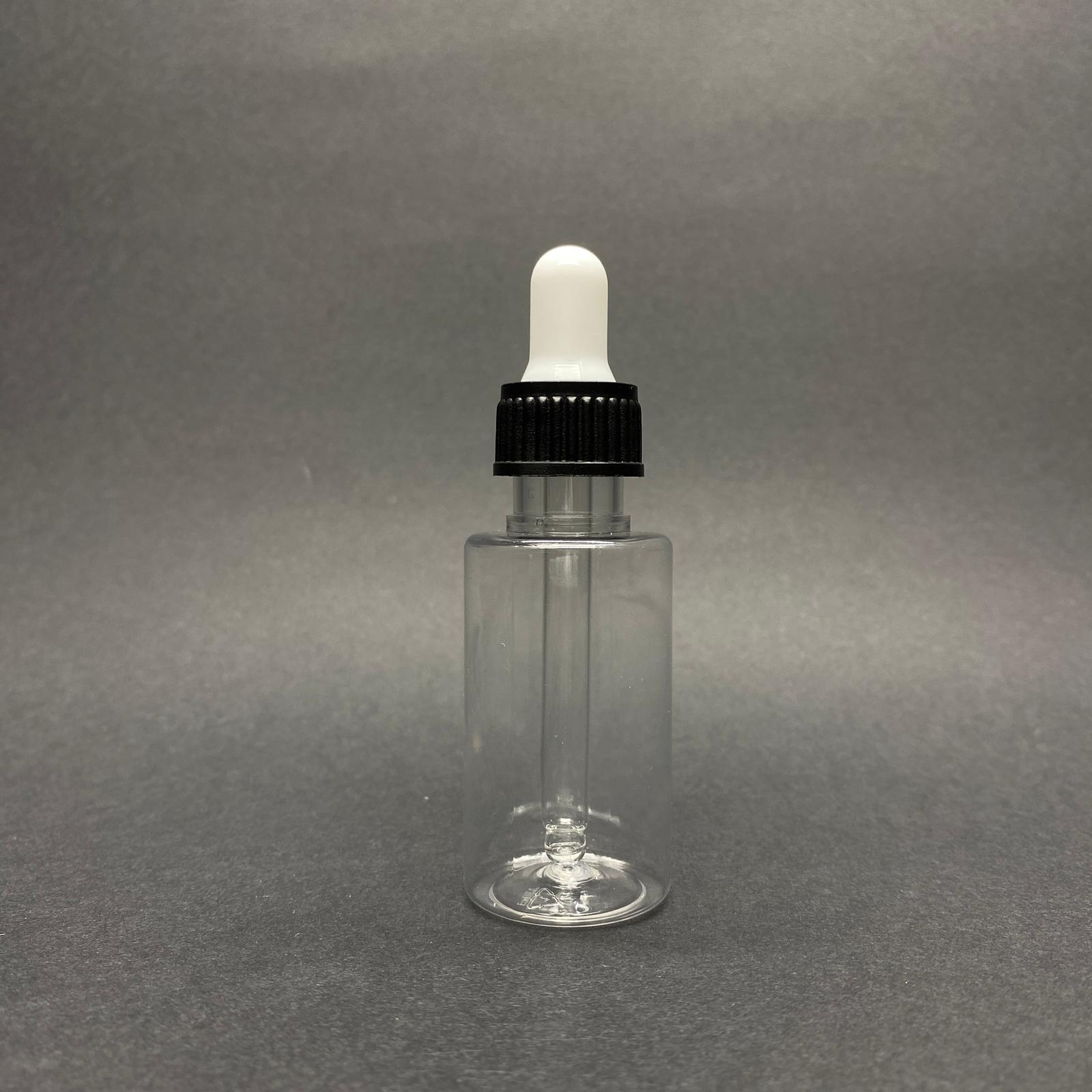 30 Cc Pet Şişe Silindir Kısa Model - Cam Damlalıklı (Beyaz Emzik, Siyah Delikli Kapak, Cam Pipet) - 30 Ml Cam Damlalıklı Pet Şişe
