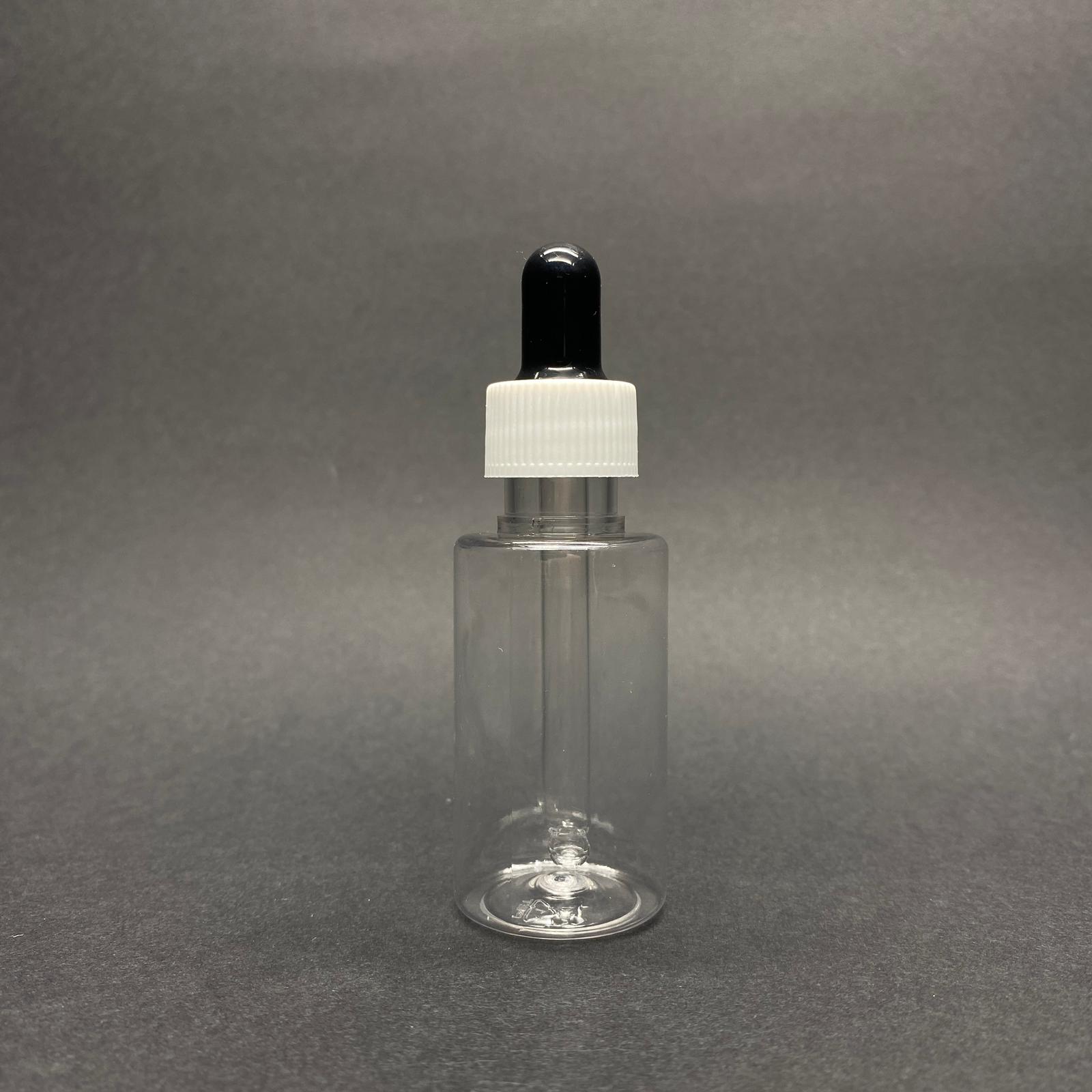 30 Cc Pet Şişe Silindir Kısa Model - Cam Damlalıklı (Siyah Emzik, Beyaz Delikli Kapak, Cam Pipet) - 30 Ml Cam Damlalıklı Pet Şişe