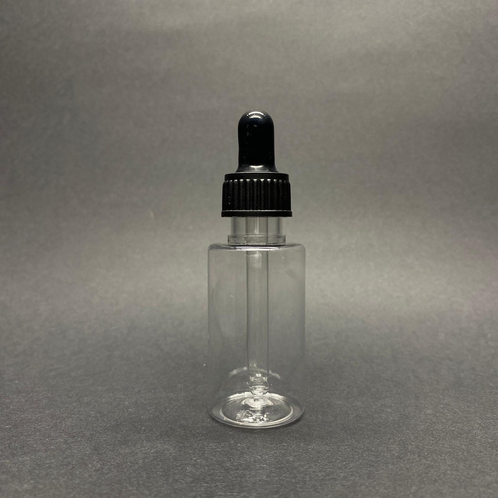 30 Cc Pet Şişe Silindir Kısa Model - Cam Damlalıklı (Siyah Emzik, Siyah Delikli Kapak, Cam Pipet) - 30 Ml Cam Damlalıklı Pet Şişe