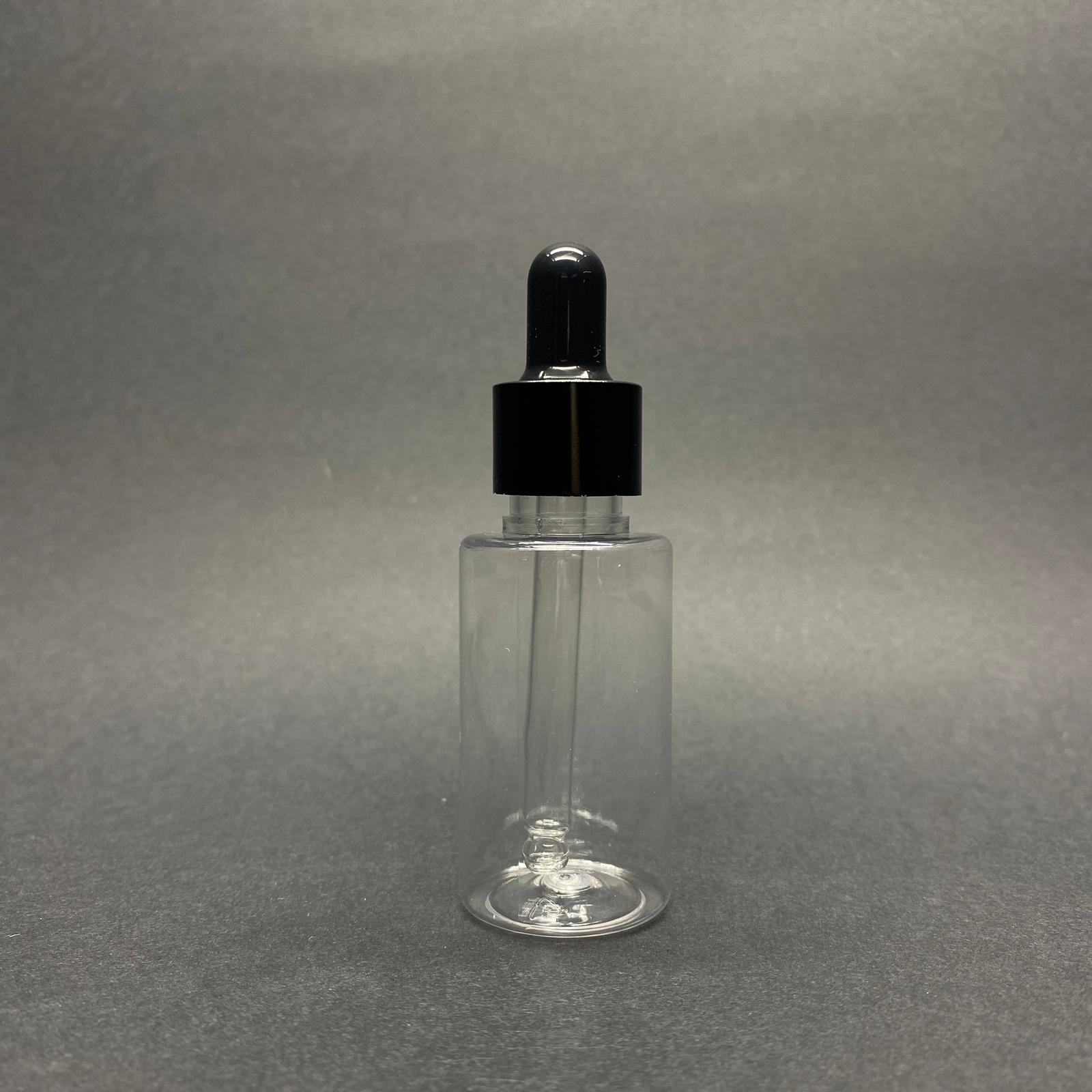 30 Cc Pet Şişe Silindir Kısa Model - Cam Damlalıklı (Siyah Emzik, Siyah Metal Delikli Kapak, Cam Pipet) - 30 Ml Cam Damlalıklı Pet Şişe