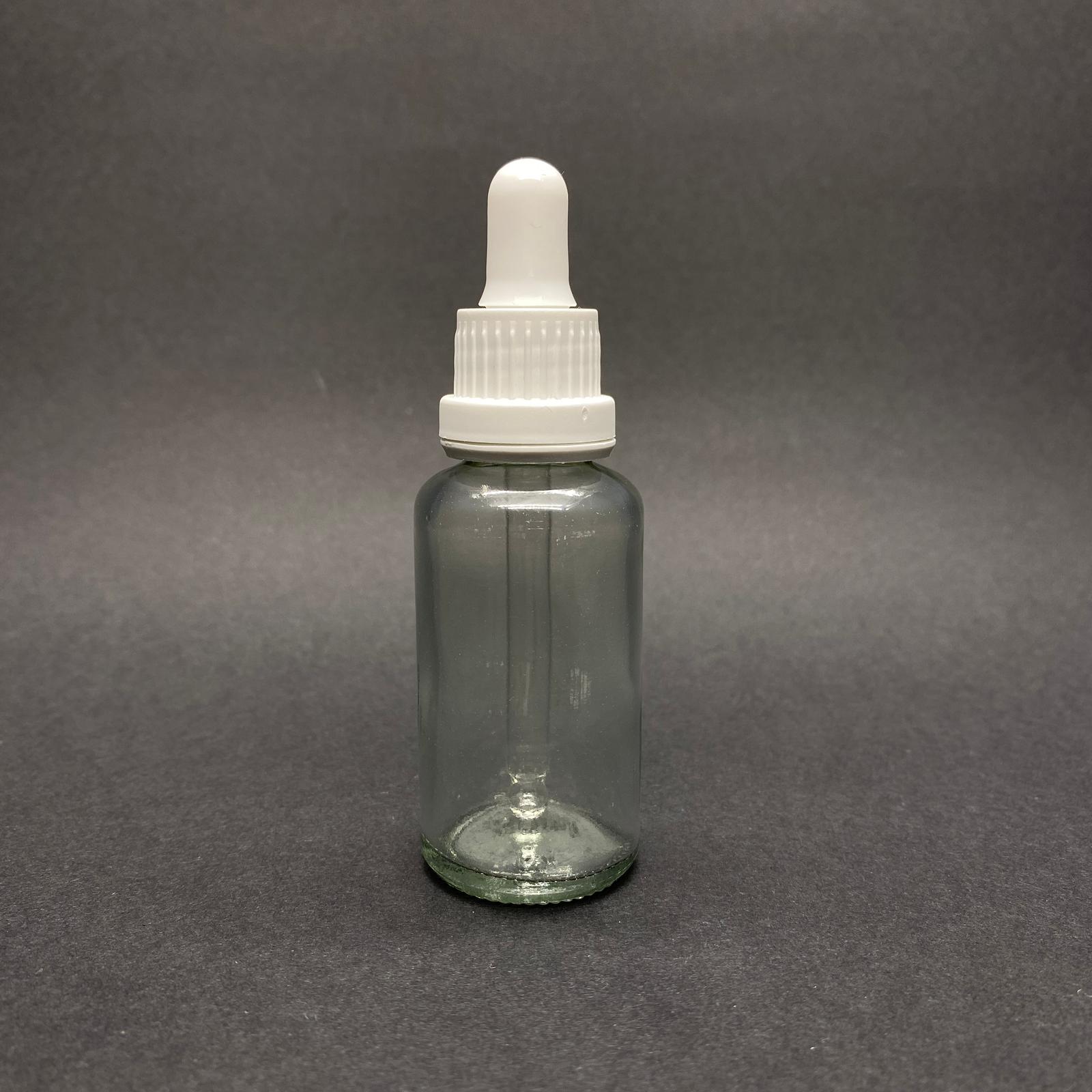 30 Cc Şeffaf Cam Damlalıklı Şişe - Beyaz Emzik - Beyaz Kilitli Plastik Kapak - 30 Ml Saydam Cam Damlalıklı Şişe - 30 Ml Serum Şişesi - Damlalıklı Boş Şişe