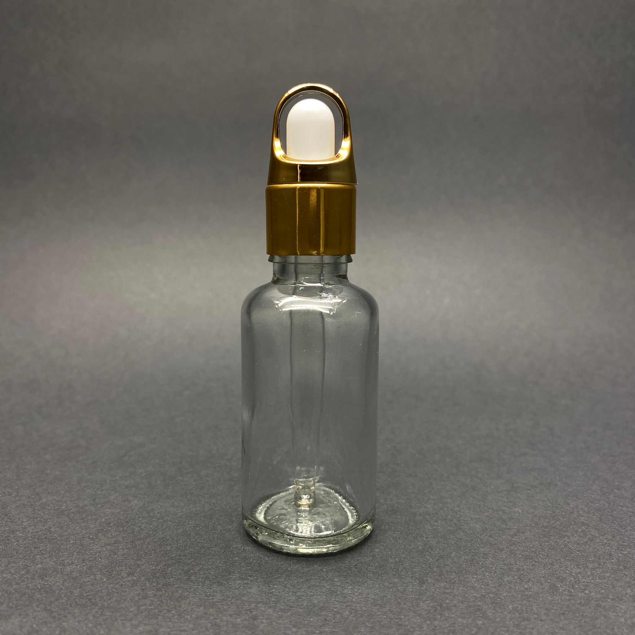 30 Cc Şeffaf Cam Damlalıklı Şişe - Beyaz Emzik - Gold Flower Sepet Model Metalik Kapak - 30 Ml Cam Damlalıklı Şişe