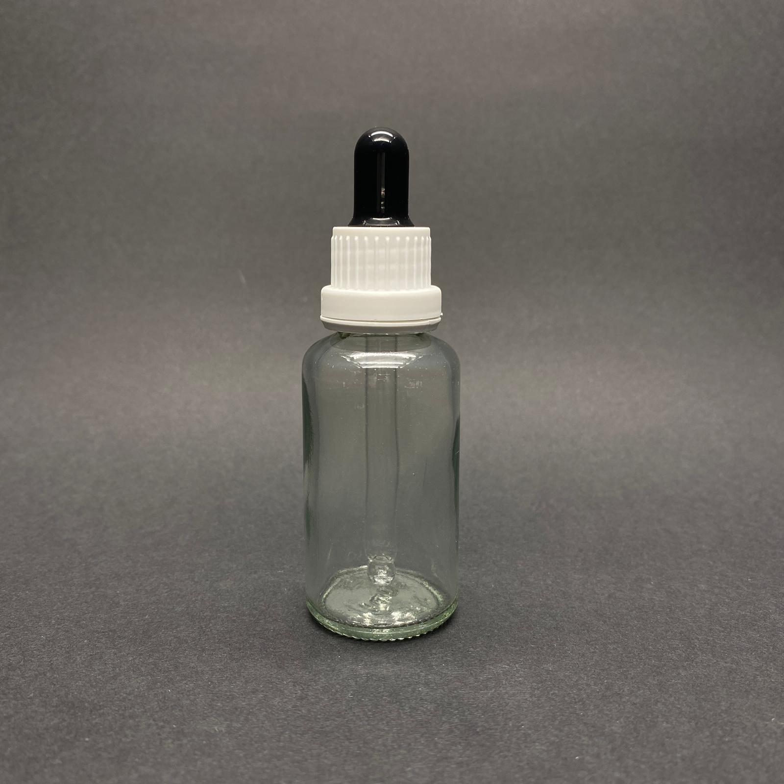 30 Cc Şeffaf Cam Damlalıklı Şişe - Siyah Emzik - Beyaz Kilitli Plastik Kapak - 30 Ml Saydam Cam Damlalıklı Şişe - 30 Ml Serum Şişesi