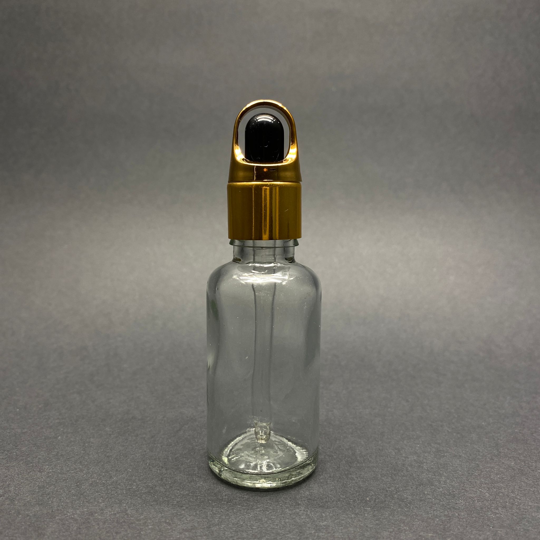 30 Cc Şeffaf Cam Damlalıklı Şişe - Siyah Emzik - Gold Flower Sepet Model Metalik Kapak - 30 Ml Cam Damlalıklı Şişe