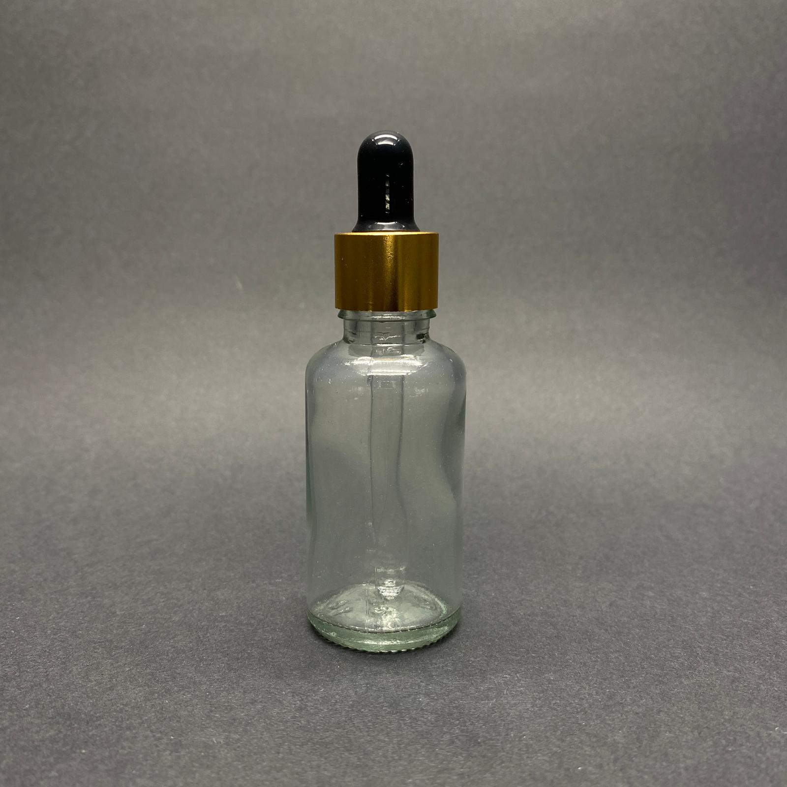30 Cc Şeffaf Cam Damlalıklı Şişe - Siyah Emzik - Gold Metalik Kapak - 30 Ml Saydam Cam Damlalıklı Şişe - 30 Ml Serum Şişesi