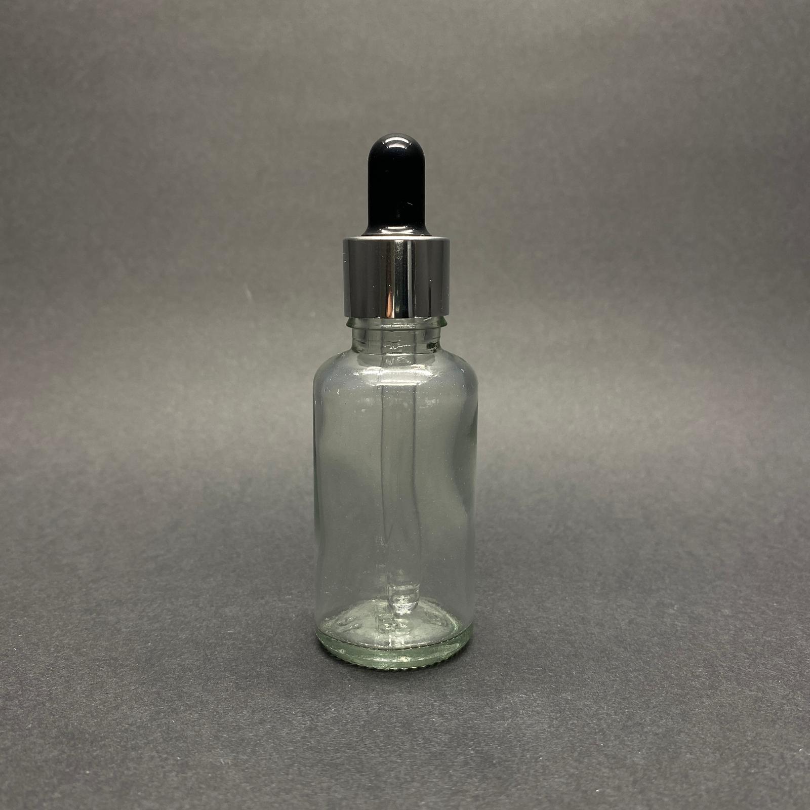 30 Cc Şeffaf Cam Damlalıklı Şişe - Siyah Emzik - Gümüş Metalik Kapak - 30 Ml Saydam Cam Damlalıklı Şişe - 30 Ml Serum Şişesi