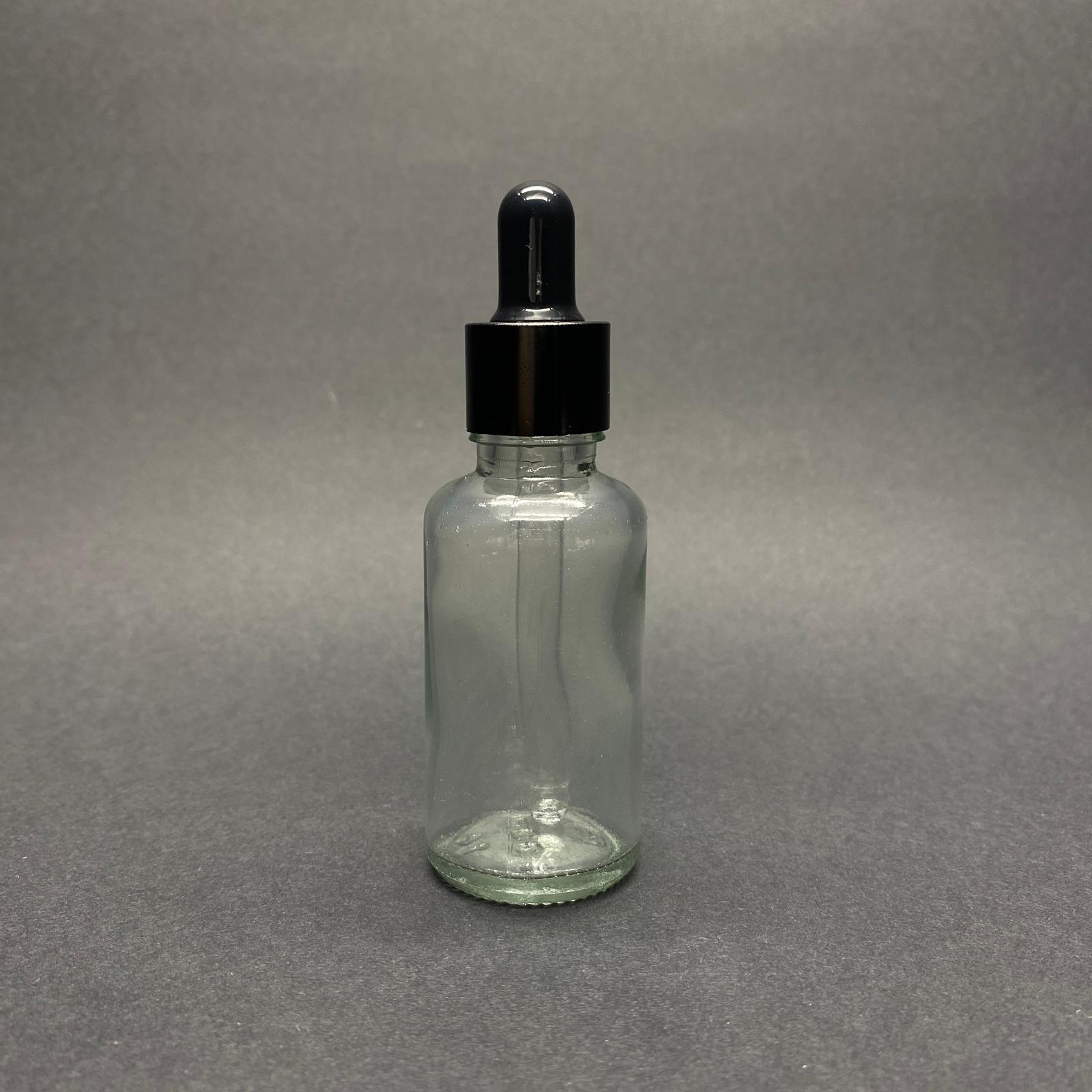 30 Cc Şeffaf Cam Damlalıklı Şişe - Siyah Emzik - Siyah Metalik Kapak - 30 Ml Saydam Cam Damlalıklı Şişe - 30 Ml Serum Şişesi