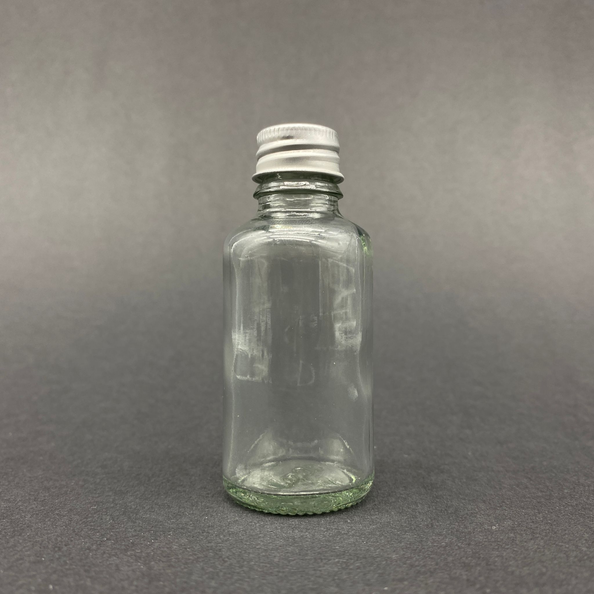 30 Cc Şeffaf Cam Şişe - Gümüş Vidalı Metal Kapaklı - 30 Ml Cam Şişe