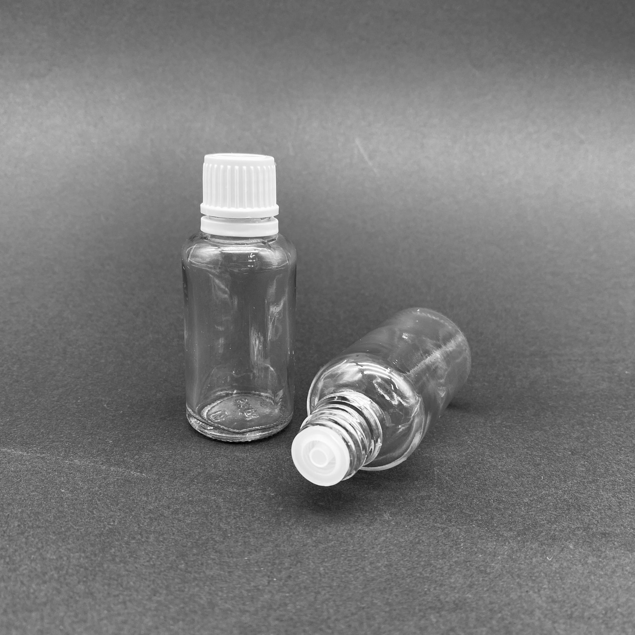 30 Cc Şeffaf İçten Damlalıklı - Beyaz Kilit Kapaklı Cam Şişe - 30 Ml Şeffaf Yeni İçten Damlalıklı Cam Şişe