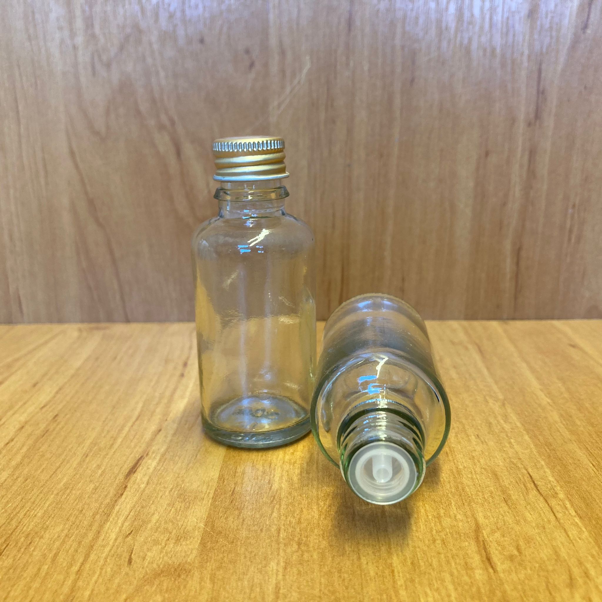 30 Cc Şeffaf İçten Damlalıklı - Gold Metal Kapaklı Cam Şişe - 30 Ml Kolonya Tıpalı Cam Şişe