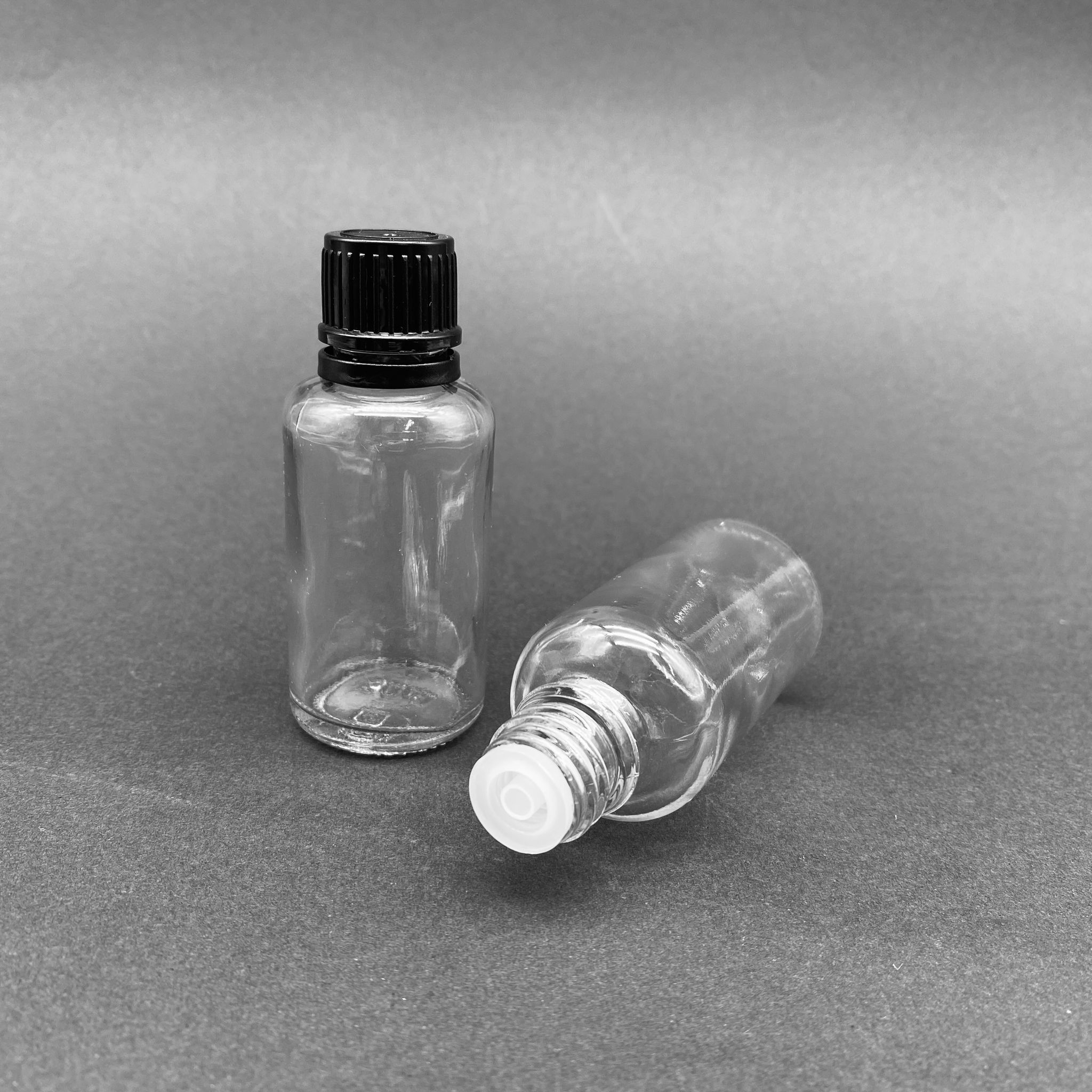 30 Cc Şeffaf İçten Damlalıklı - Siyah Kilit Kapaklı Cam Şişe - 30 Ml Şeffaf Yeni İçten Damlalıklı Cam Şişe - Damlalıklı Boş Şişe