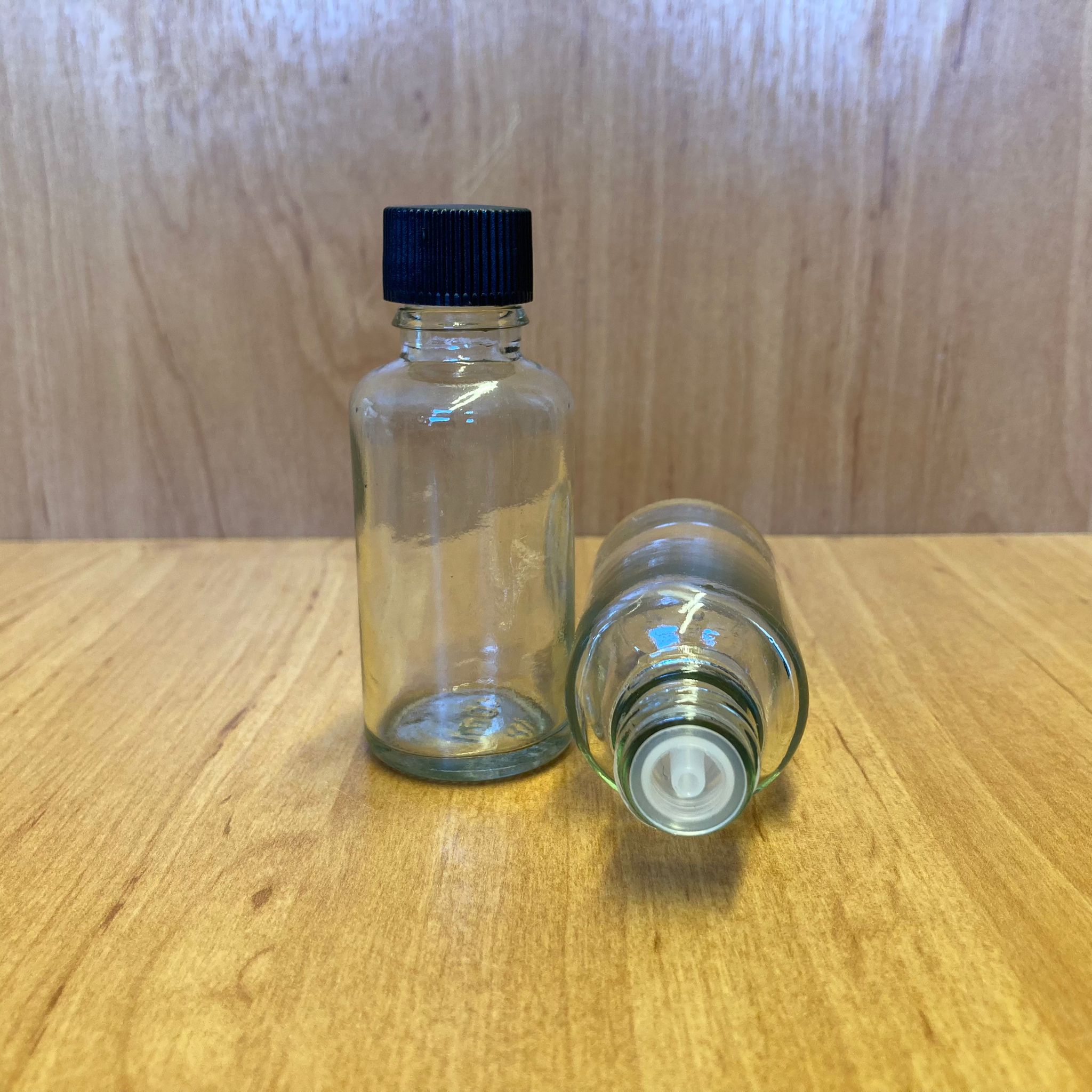 30 Cc Şeffaf İçten Damlalıklı - Siyah Plastik Kapaklı Cam Şişe - 30 Ml Kolonya Tıpalı Cam Şişe
