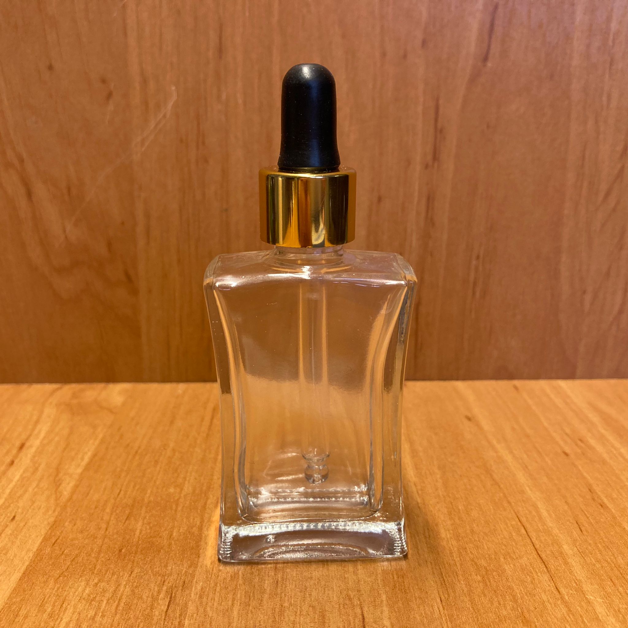 30 Cc Şeffaf Köşeli Cam Damlalıklı Şişe - Siyah Emzik - Gold Metalik Kapak - 30 Ml Saydam Cam Damlalıklı Şişe