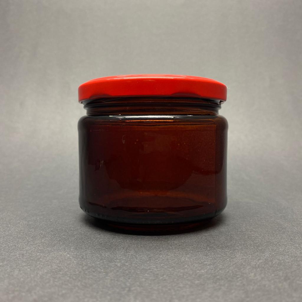 300 Cc Amber Cam Kavanoz - Kırmızı Metal Kapaklı - 300 Ml Kahverengi Kavanoz - Mum Kavanozu (Kargoda Çizilebilir - İadesi Yoktur)