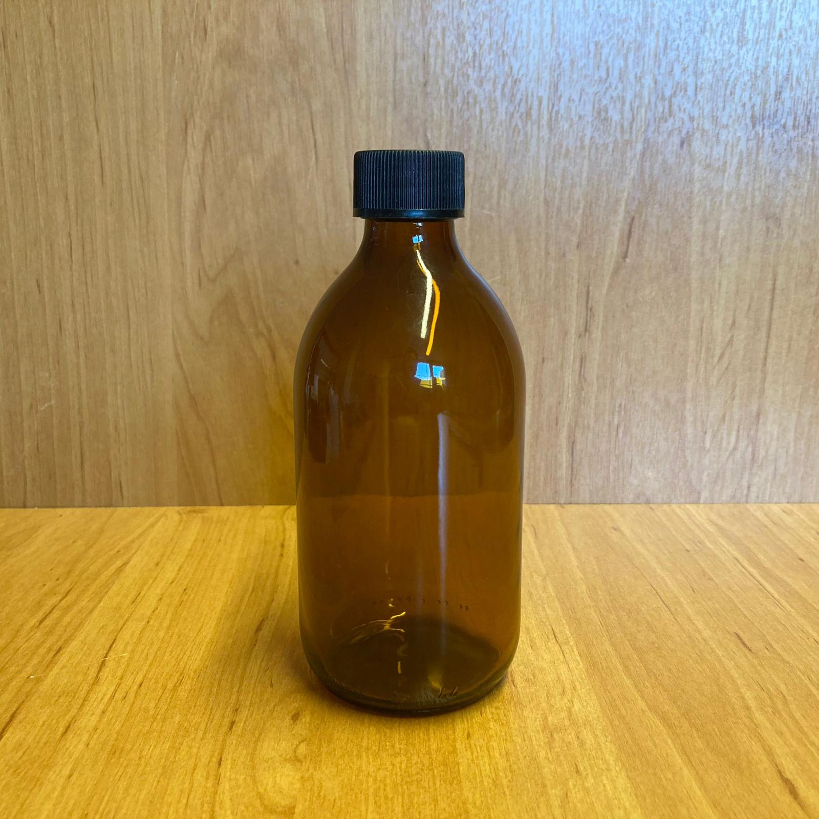 300 Cc Amber Cam Şişe - Siyah Plastik Kapaklı - 300 Ml Kahverengi Boş Şurup Şişesi