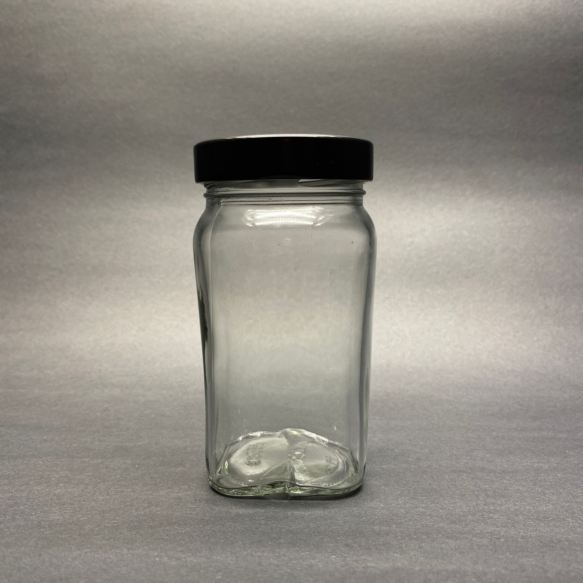 300 Cc Cam Granür Kahve Kavanozu - Derin Siyah Metal Kapaklı - 330 Ml Köşeli Oval Kavanoz