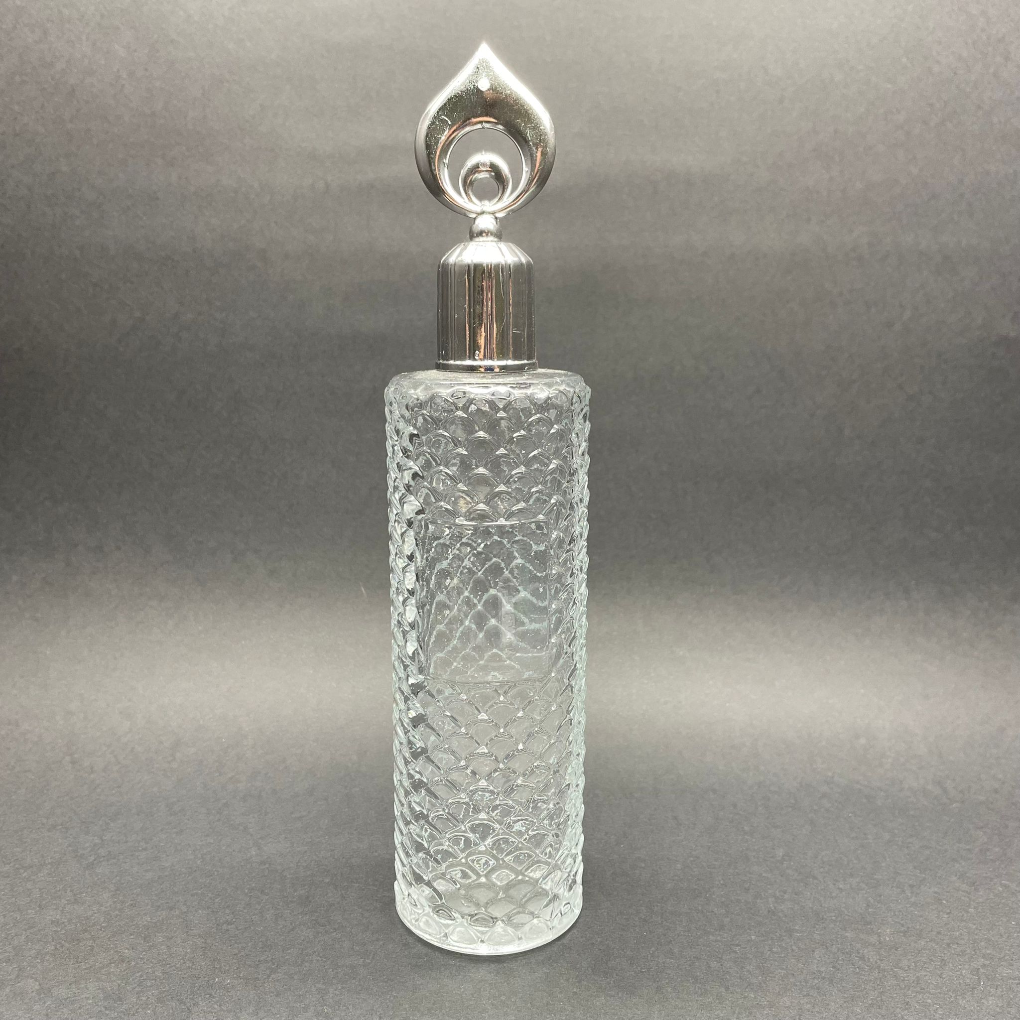 300 Cc Cam Kolonya Şişesi - Eski Tip Nostalji Kolonya Şişesi - Gümüş Hilal Kapaklı Kolonya Tıpalı - 300 Ml Desenli Cam Kolonya Şişesi