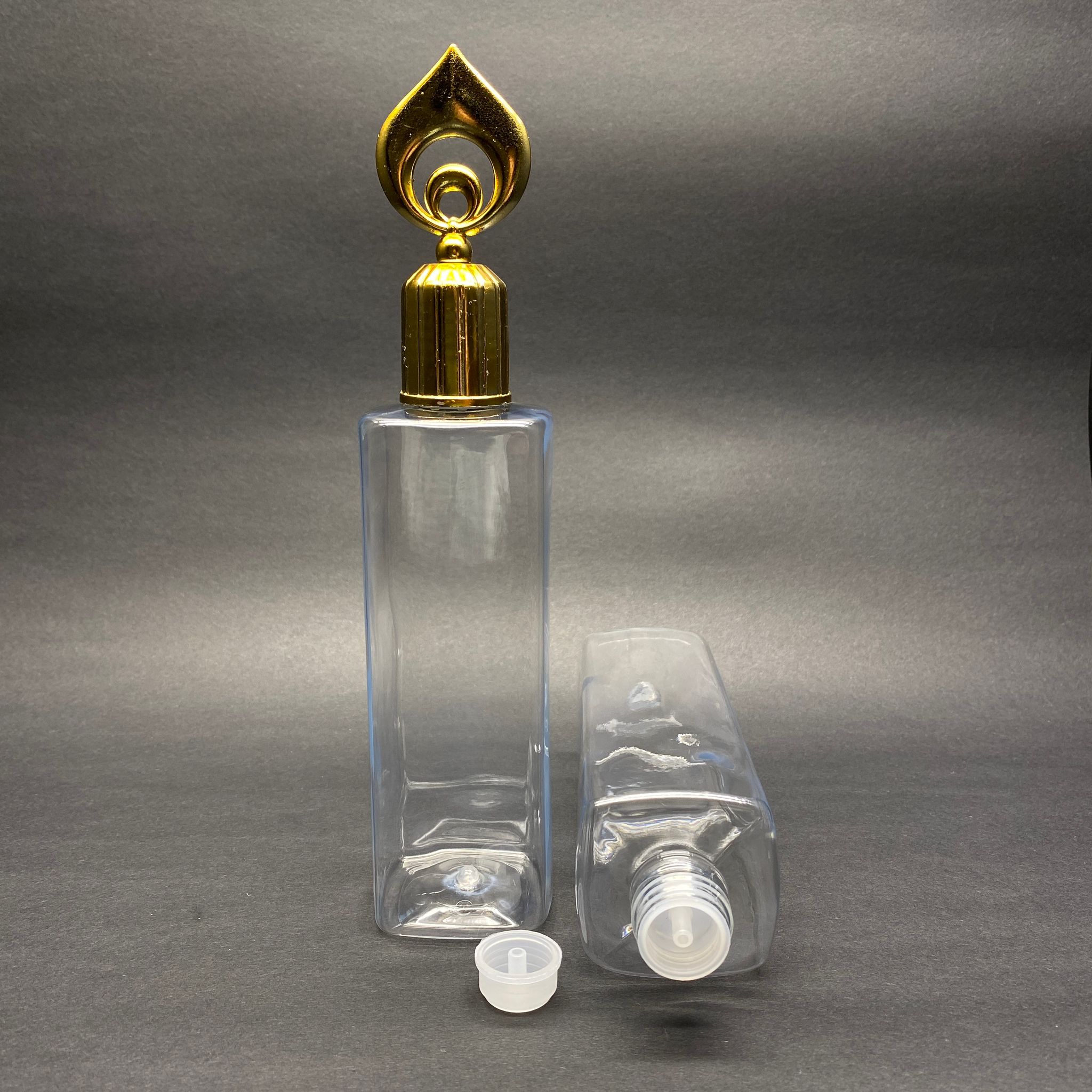 300 Cc Kare Pet Şişe (31 Gr) - Gold Hilal Kapaklı   - 300 Ml Köşeli Plastik Şişe