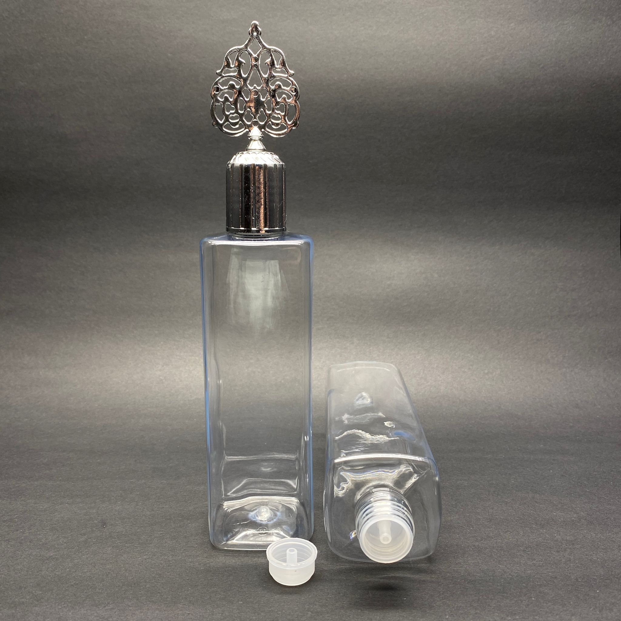 300 Cc Kare Pet Şişe (31 Gr) - Gümüş Osmanlı Kapaklı - 300 Ml Köşeli Plastik Şişe