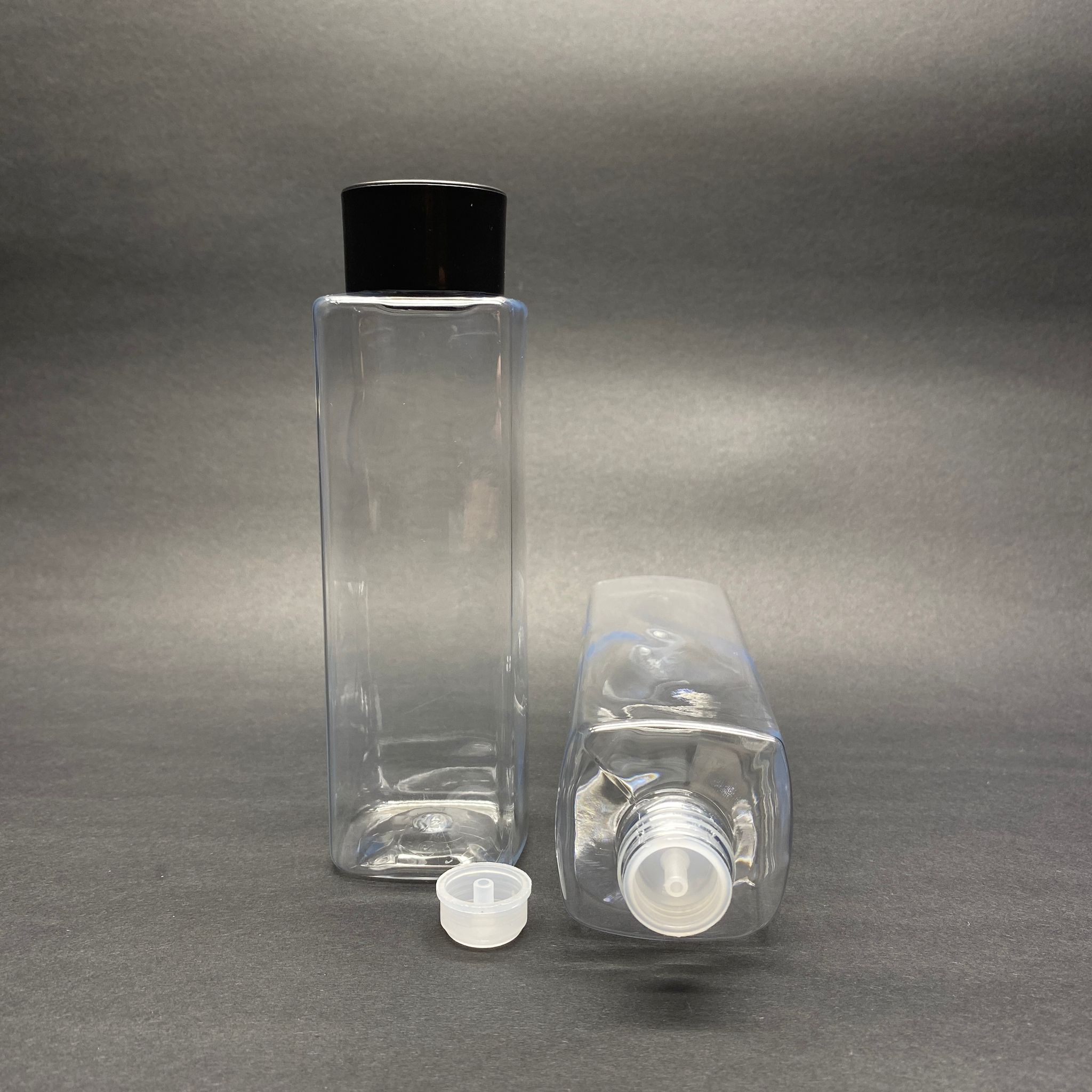300 Cc Kare Pet Şişe (31 Gr) - Siyah Derin Kapaklı Kolonya Tıpalı  - 300 Ml Köşeli Plastik Şişe