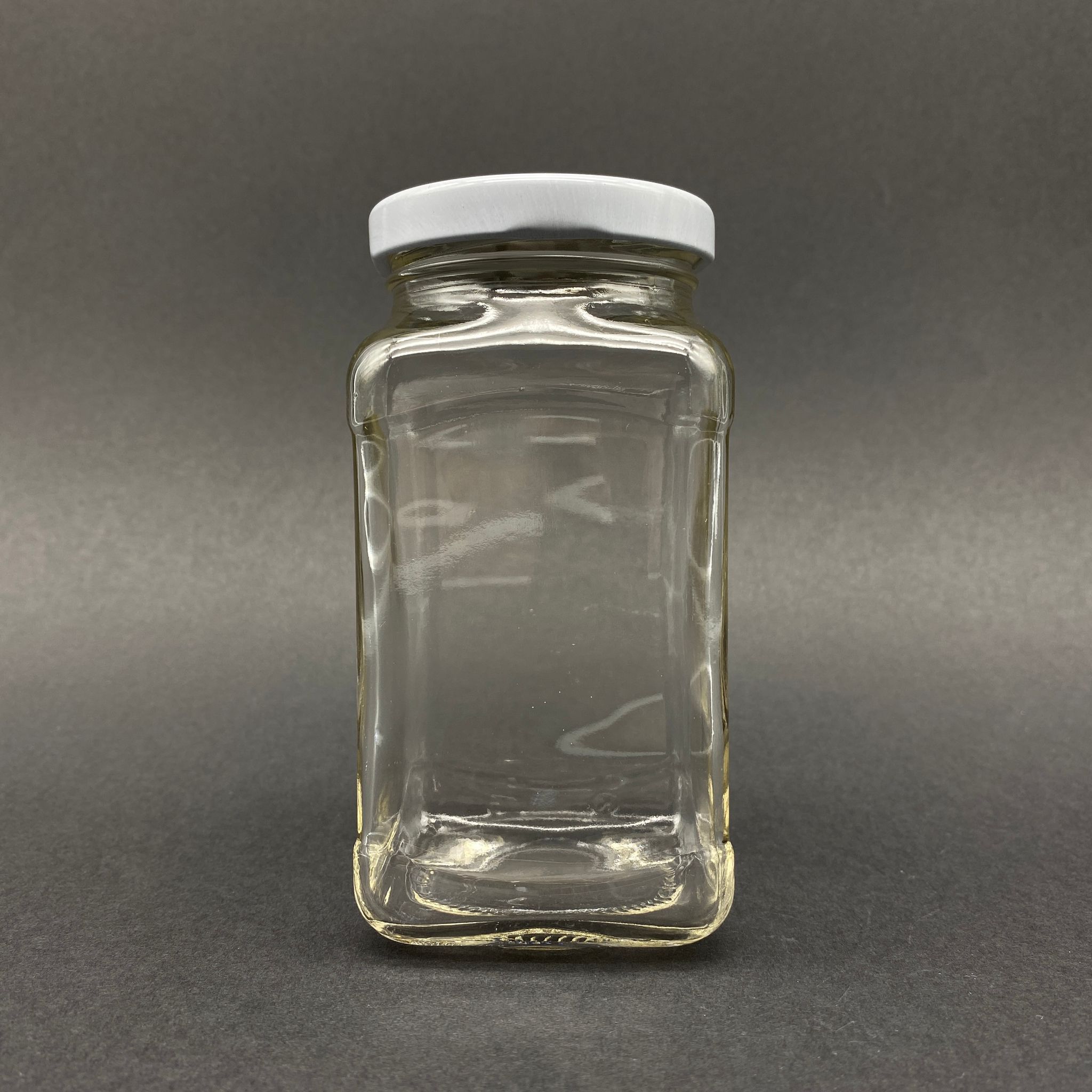 300 Cc Köşeli Kavanoz - Beyaz Metal Kapaklı - 300 Ml Kare Cam Kavanoz