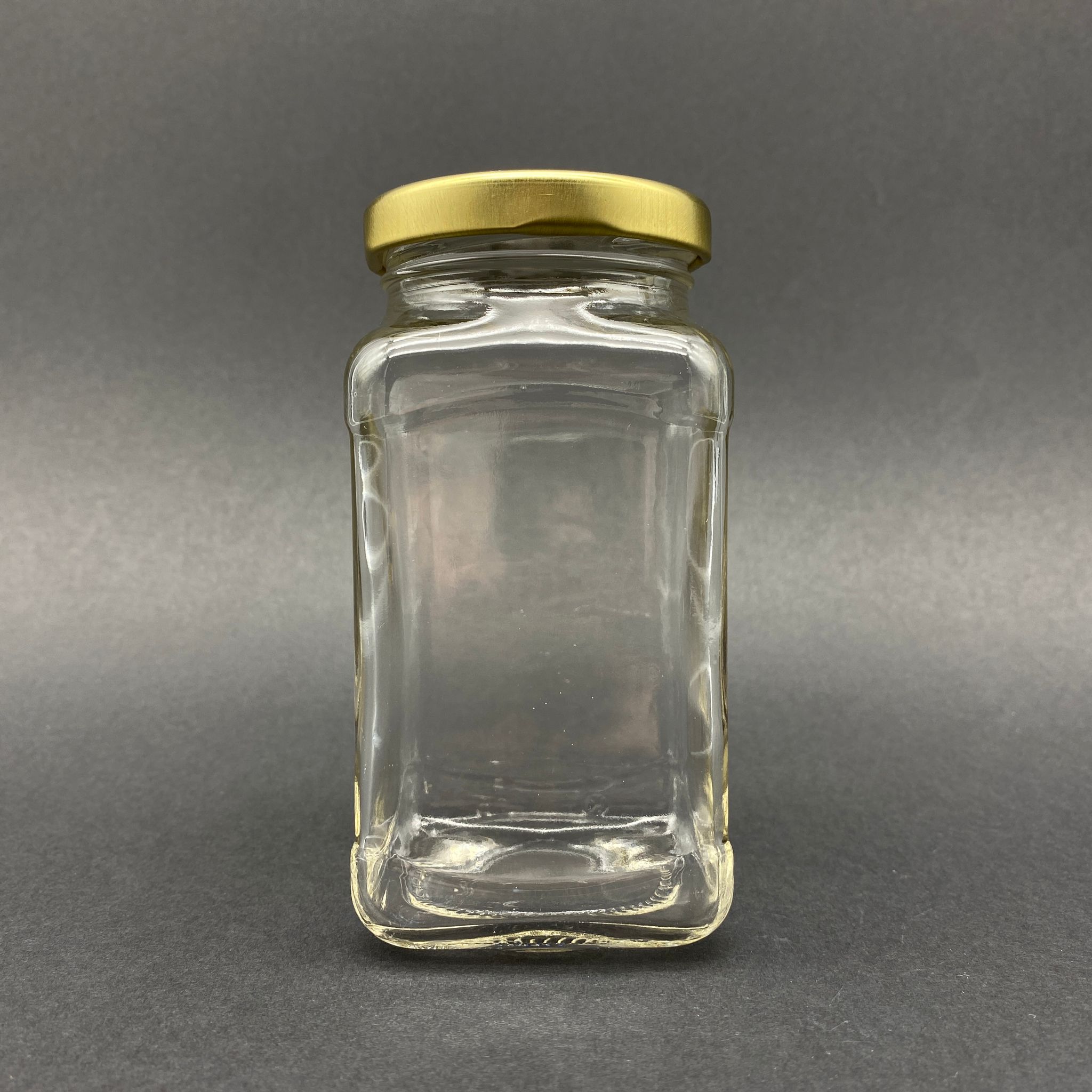 300 Cc Köşeli Kavanoz - Gold Metal Kapaklı - 300 Ml Kare Cam Kavanoz