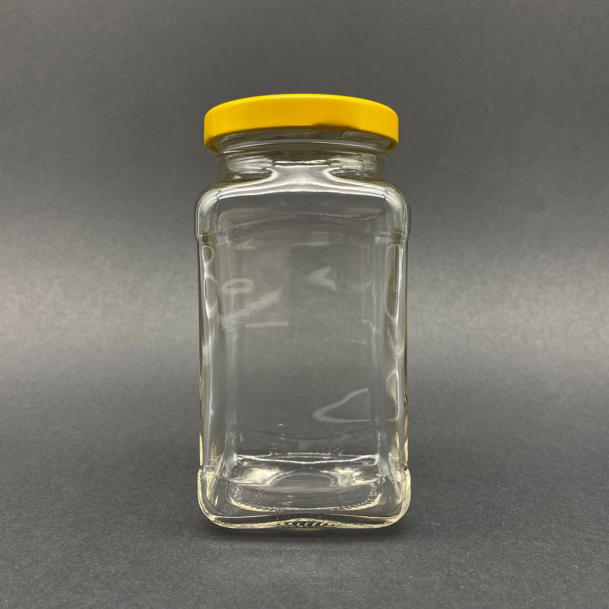 300 Cc Köşeli Kavanoz - Sarı Metal Kapaklı - 300 Ml Kare Cam Kavanoz