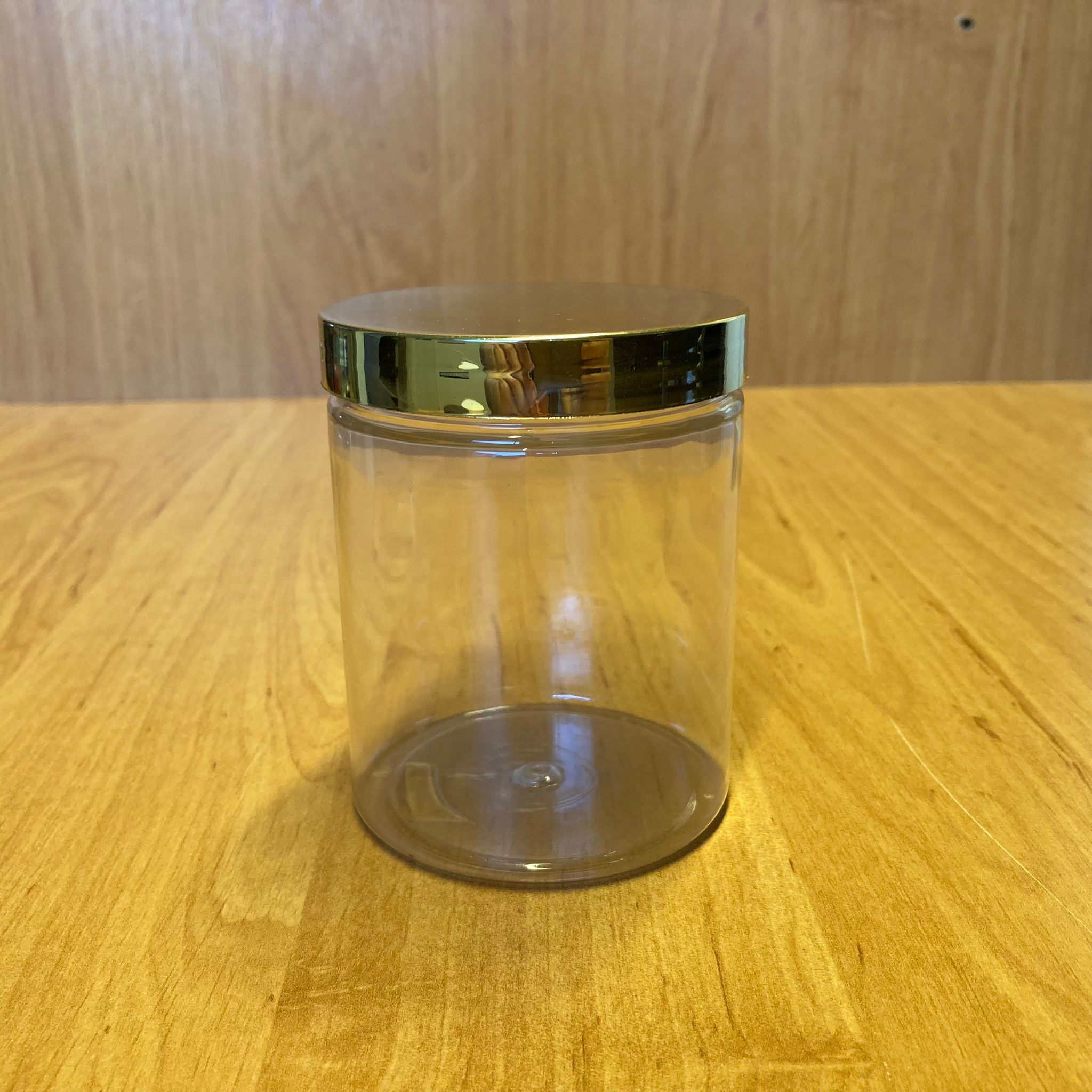 300 Cc Şeffaf Sert Plastik Kavanoz - Gold Kapaklı - 300 Ml Plastik Krem Kavanozu